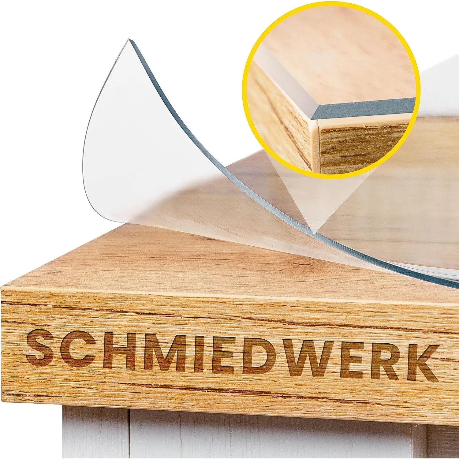 SCHMIEDWERK Tischschutz transparent nach Maß in 2mm mit Wohlfühlkante - glasklare Folie - Schutzfolie für Möbel - Tisch…