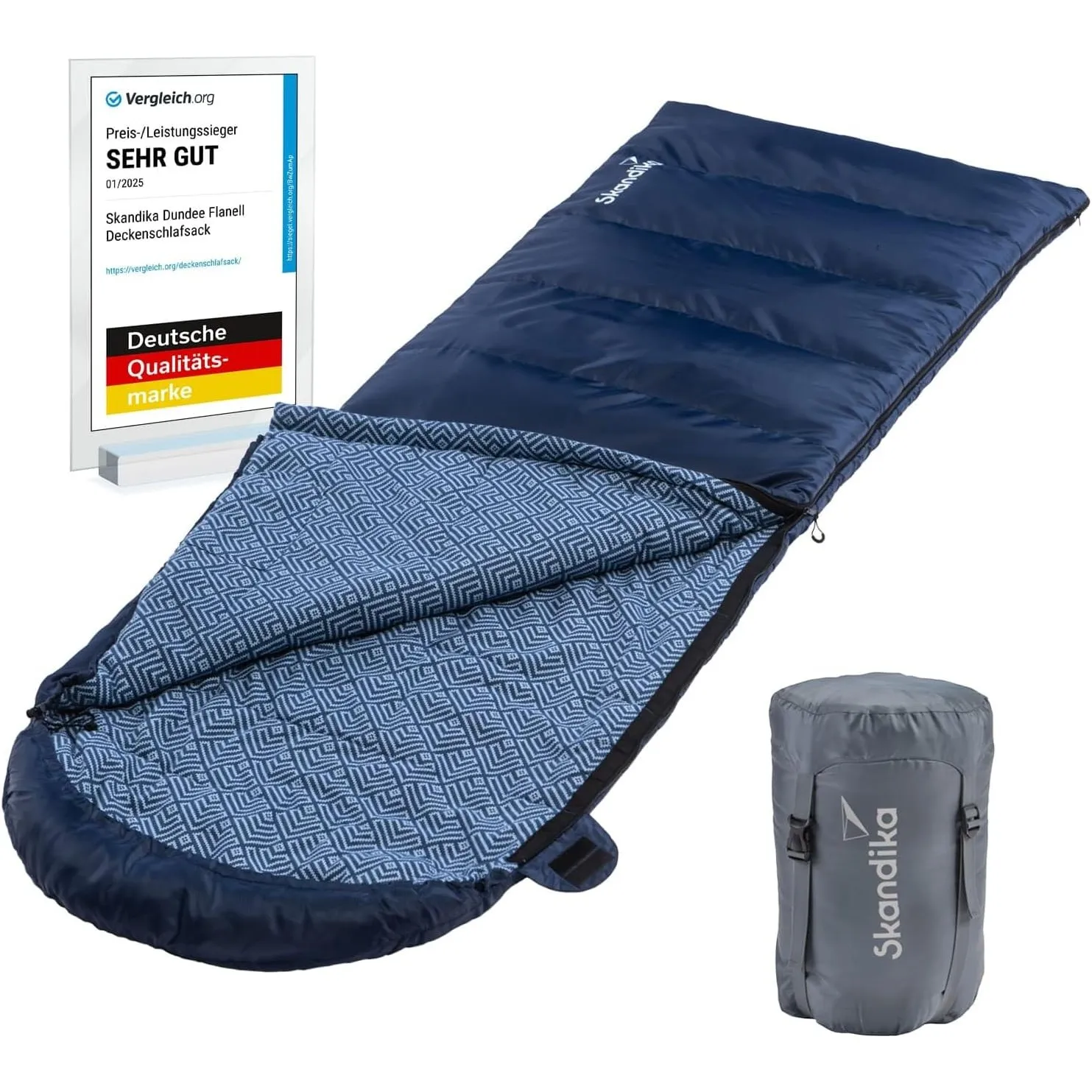 Skandika Deckenschlafsack Dundee Flanell | Baumwolle, Luxus-Qualität, koppelbar, Doppelschlafsack, 3 Jahreszeiten, bis …