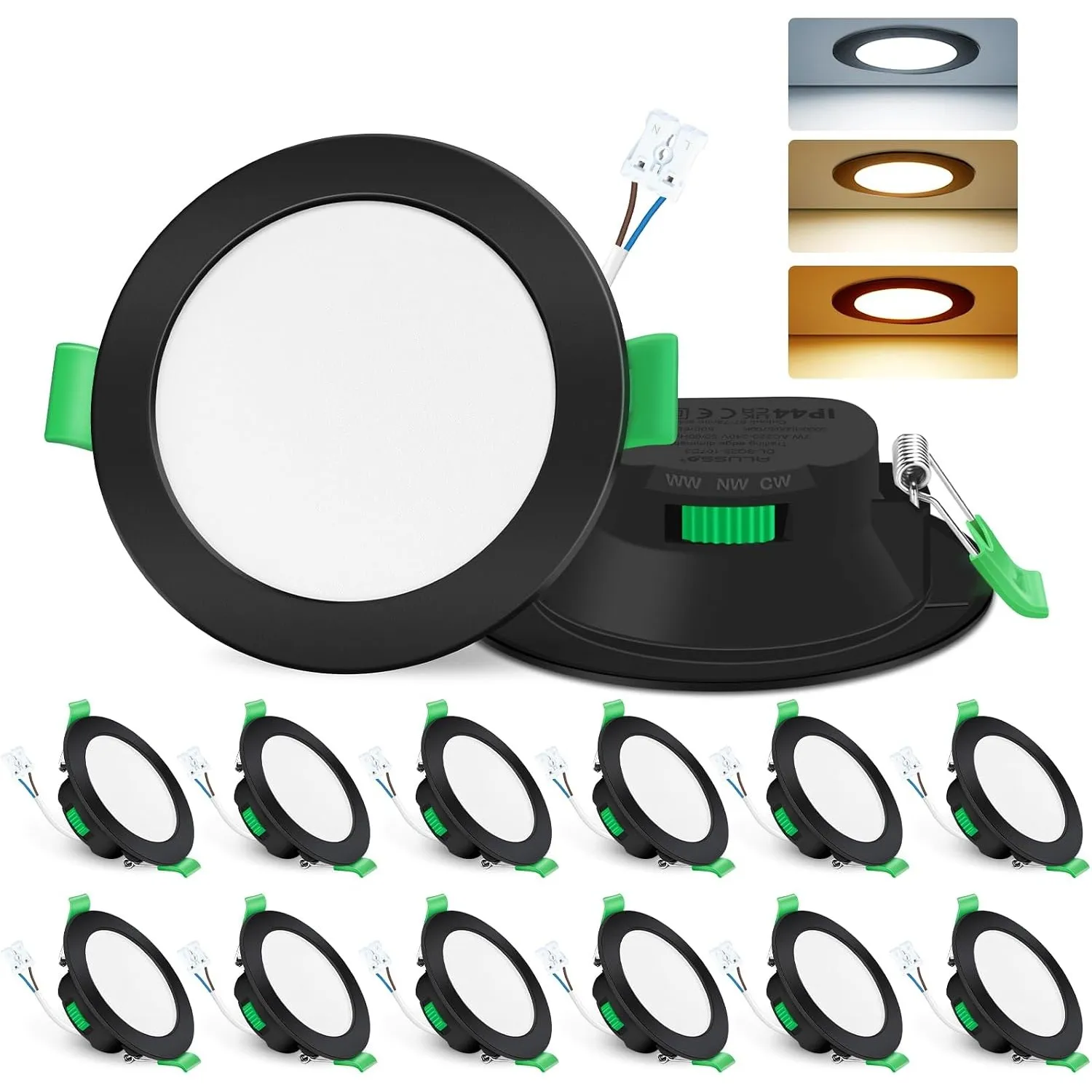 ALUSSO LED Einbaustrahler 230V 7W 3CCT Dimmbar 68mm Spots, Schwarz 12er Set