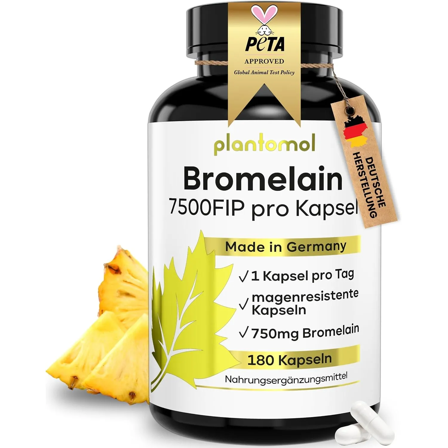 180 Bromelain Kapseln mit 7500 FIP/Kapsel - Bromelain hochdosiert - 750mg Bromelain Enzym aus Ananas - Enzymaktivität v…