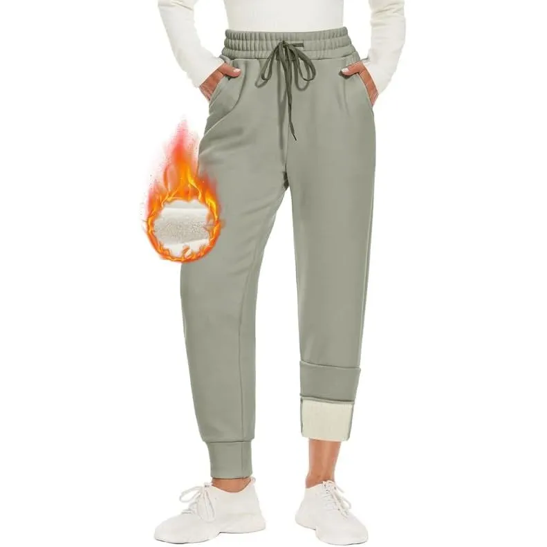 CAMPSNAIL Warme Jogginghose Damen Gefütterte Fleecehose mit 2 Taschen