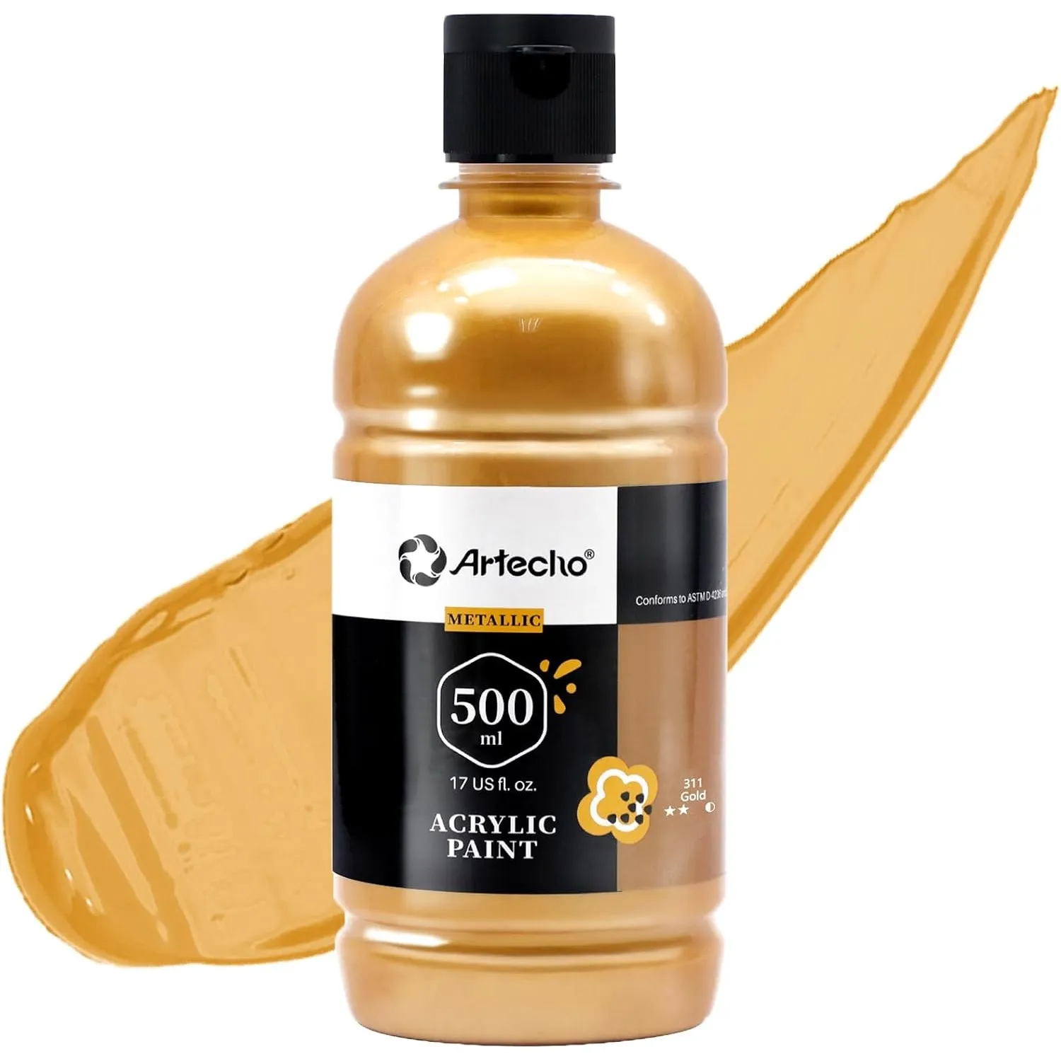 Artecho Acrylfarbe Gold 500 ml, Wasserfest und Lichtecht, Schnell Trocknend, Acrylfarbe für Leinwand, Holz, Stoff, Hand…
