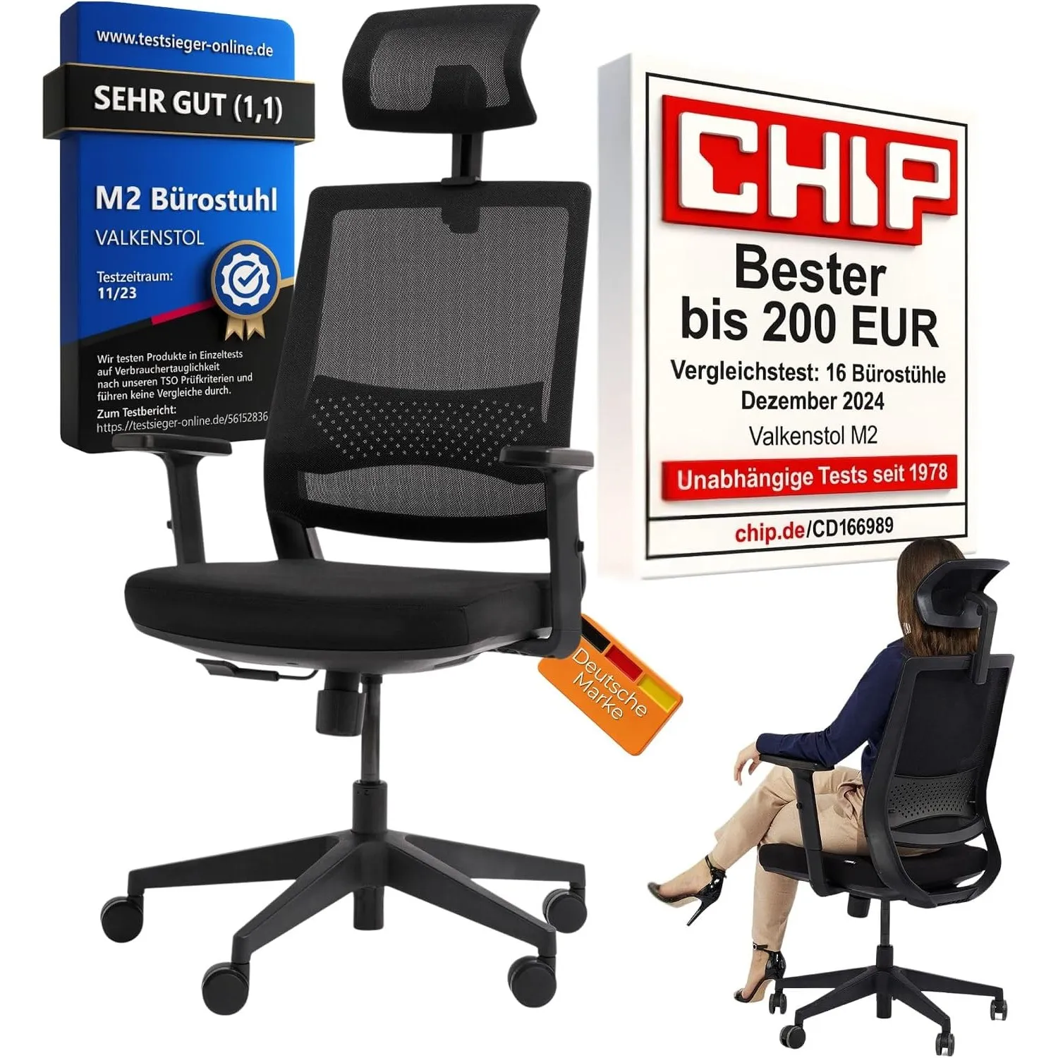 VALKENSTOL M2 Bürostuhl Ergonomisch TESTSIEGER - Büro & Home Office Chair