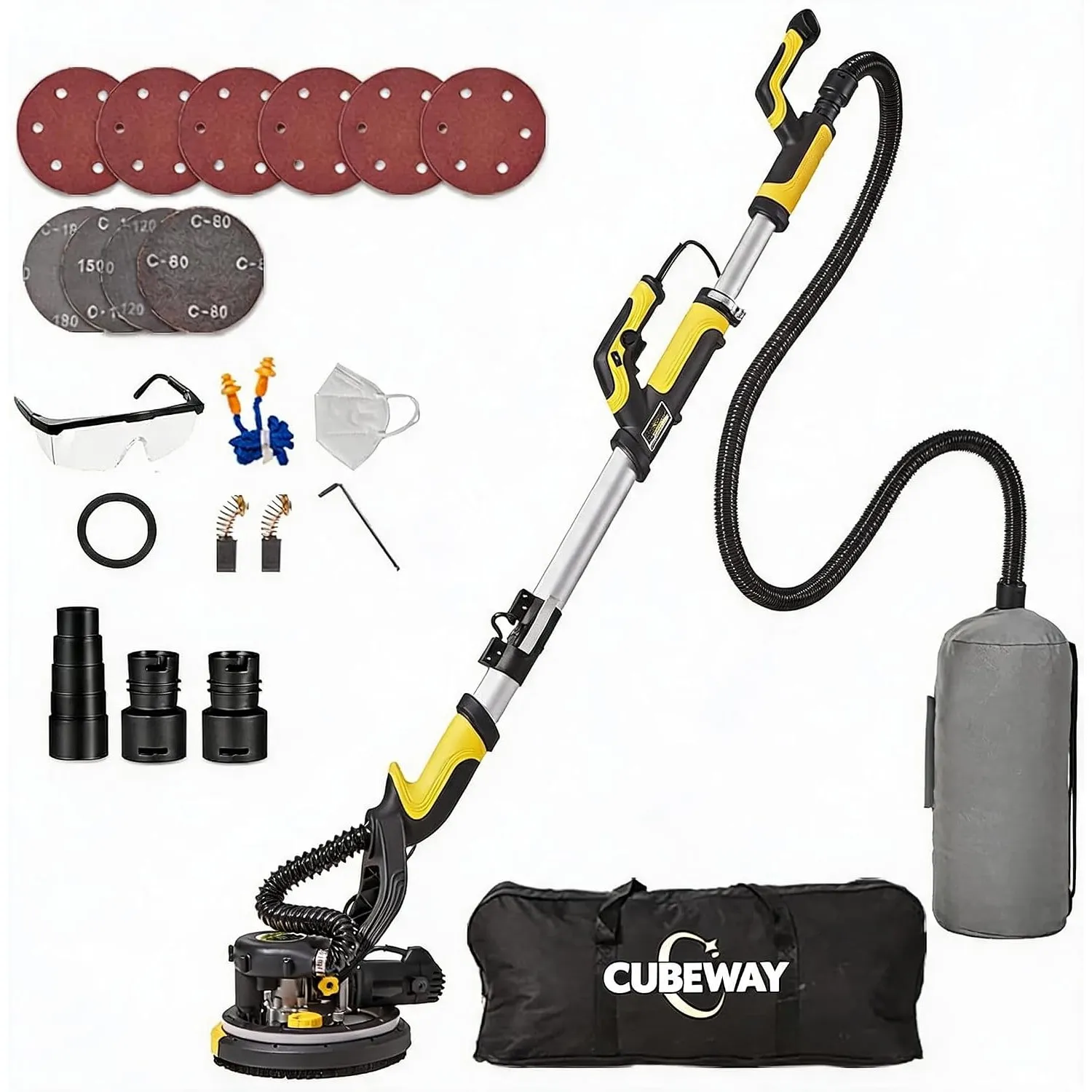 Trockenbauschleifer 750W mit Staubsauger, LED, 215mm, Teleskop