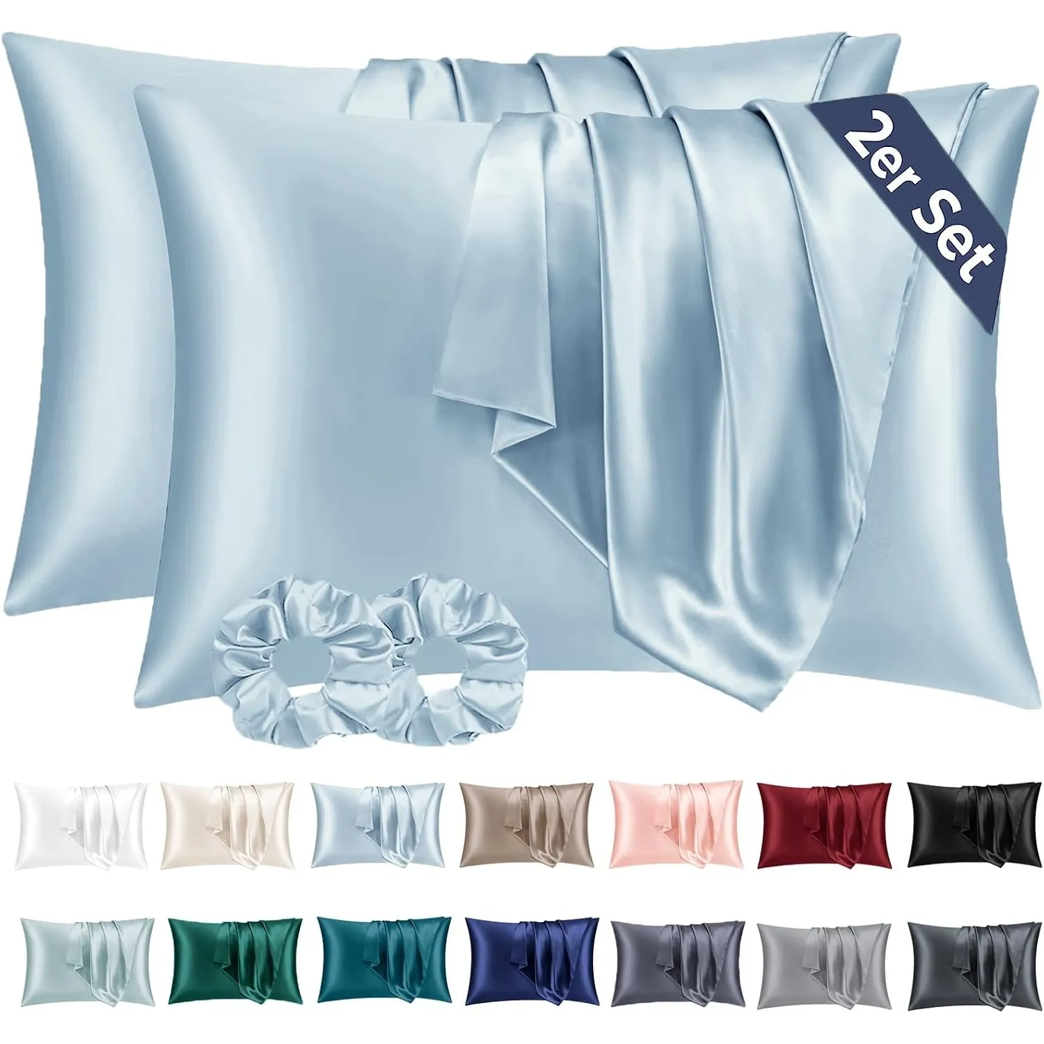 Vielit Satin Kissenbezug 40x80 2pc, wie EIN Seidenkissenbezug Babyblau