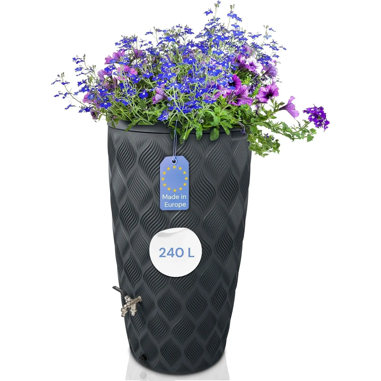 YourCasa Regentonne 240 Liter [Seabreeze] Regenfass Frostsicher aus Kunststoff mit Wasserhahn - Regenwassertonne - Wass…