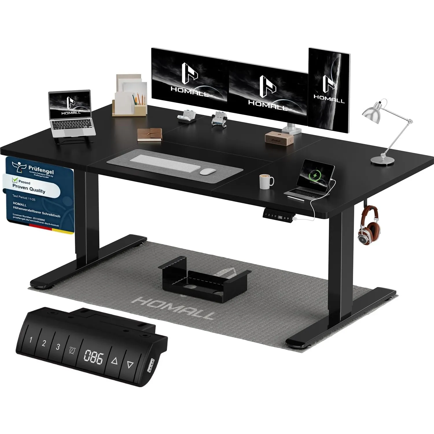 Homall Höhenverstellbarer Schreibtisch 160x80cm mit USB-A Ladeanschluss, Elektrischer Schreibtisch mit Kabel Management…