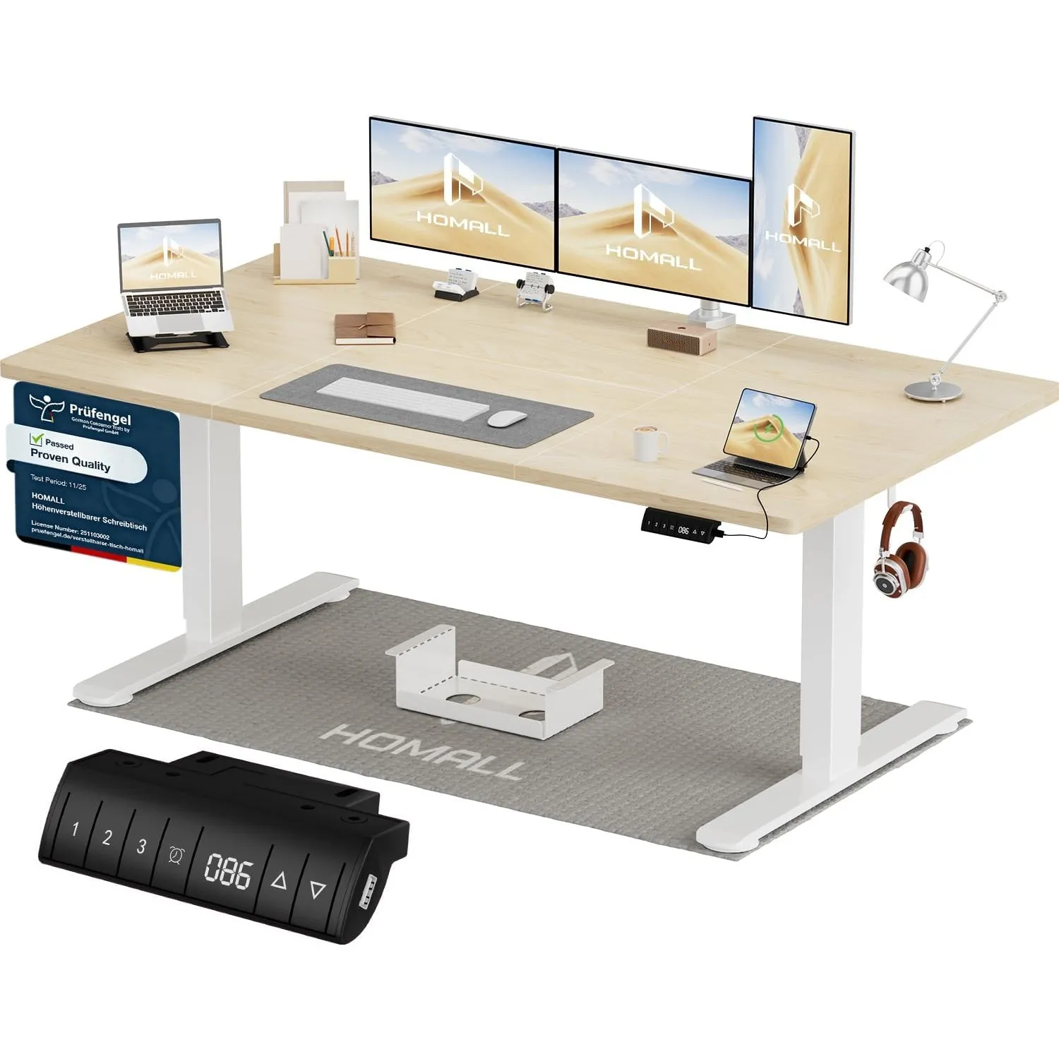 Homall Höhenverstellbarer Schreibtisch 160x80cm mit USB-A Ladeanschluss, Elektrischer Schreibtisch mit Kabel Management…