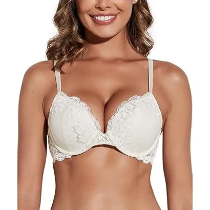 Deyllo Push-Up-BH für Damen, mit Spitze, bequemer gepolsterter Bügel-BH, hebt an, vergrößert um eine Körbchengröße