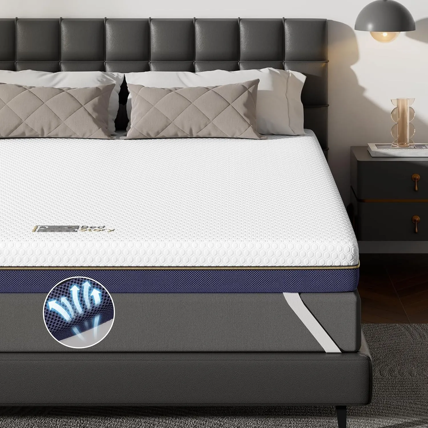 BedStory Topper 200x200cm, 7,5cm Höhe H3&H2 Gel Memory Foam Matratzentopper