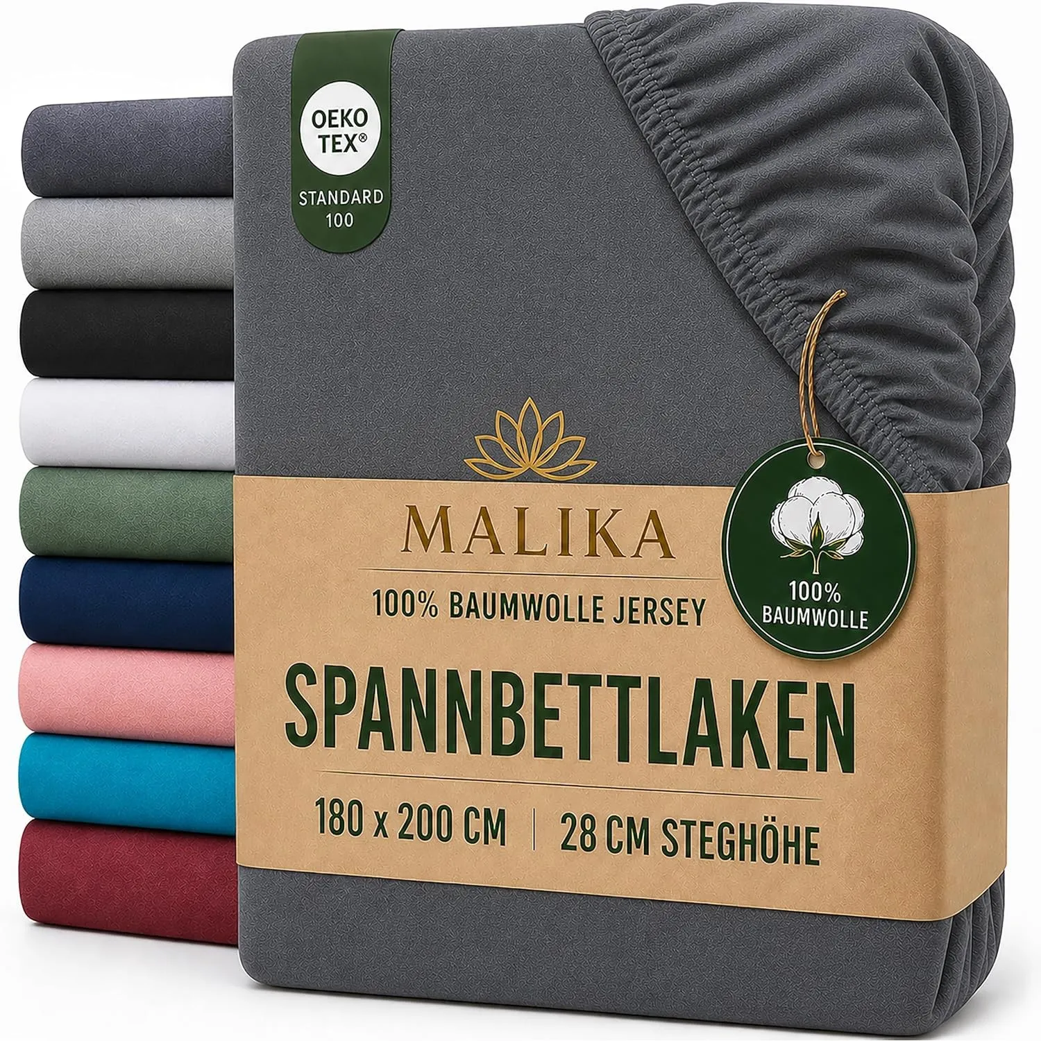 MALIKA® Spannbettlaken 140x200cm - 160x200cm Baumwolle Bettlaken Jersey Betttuch Spannbetttuch Laken - Matratzenhöhe bi…
