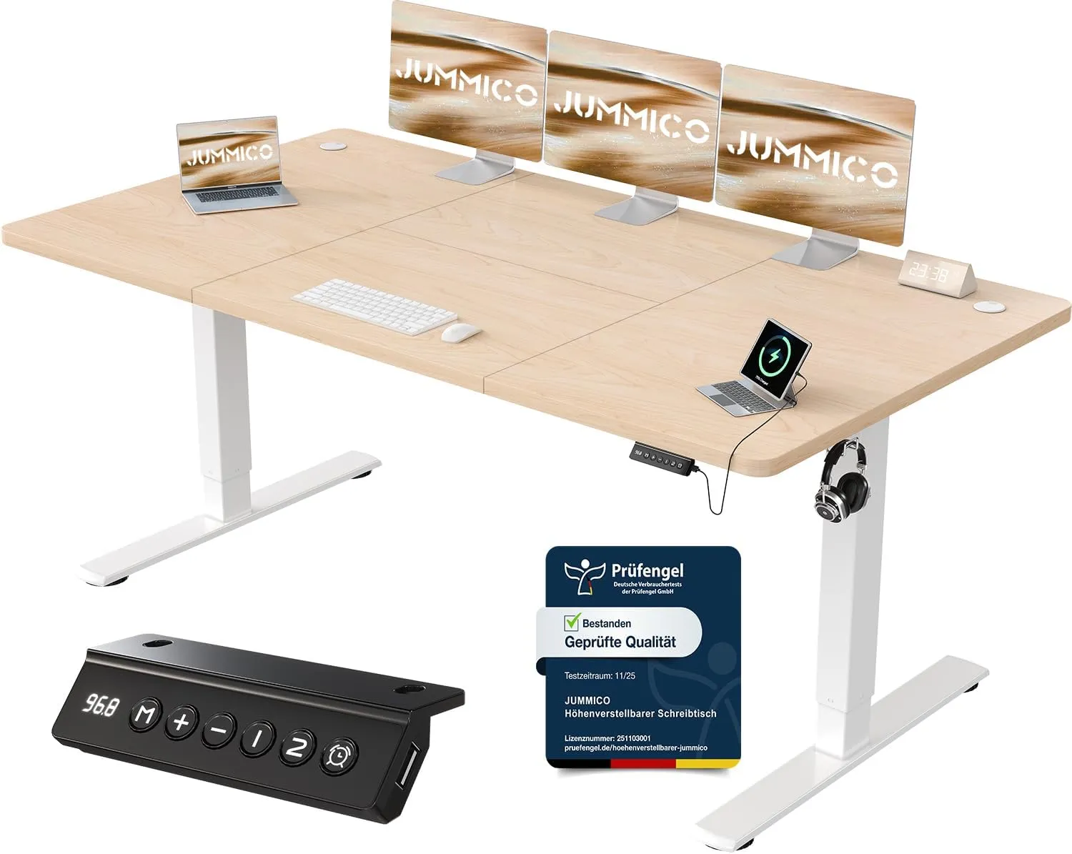 JUMMICO Höhenverstellbarer Schreibtisch mit USB-Ladeanschluss 180 x 80 cm, Schreibtisch Höhenverstellbar Elektrisch, St…
