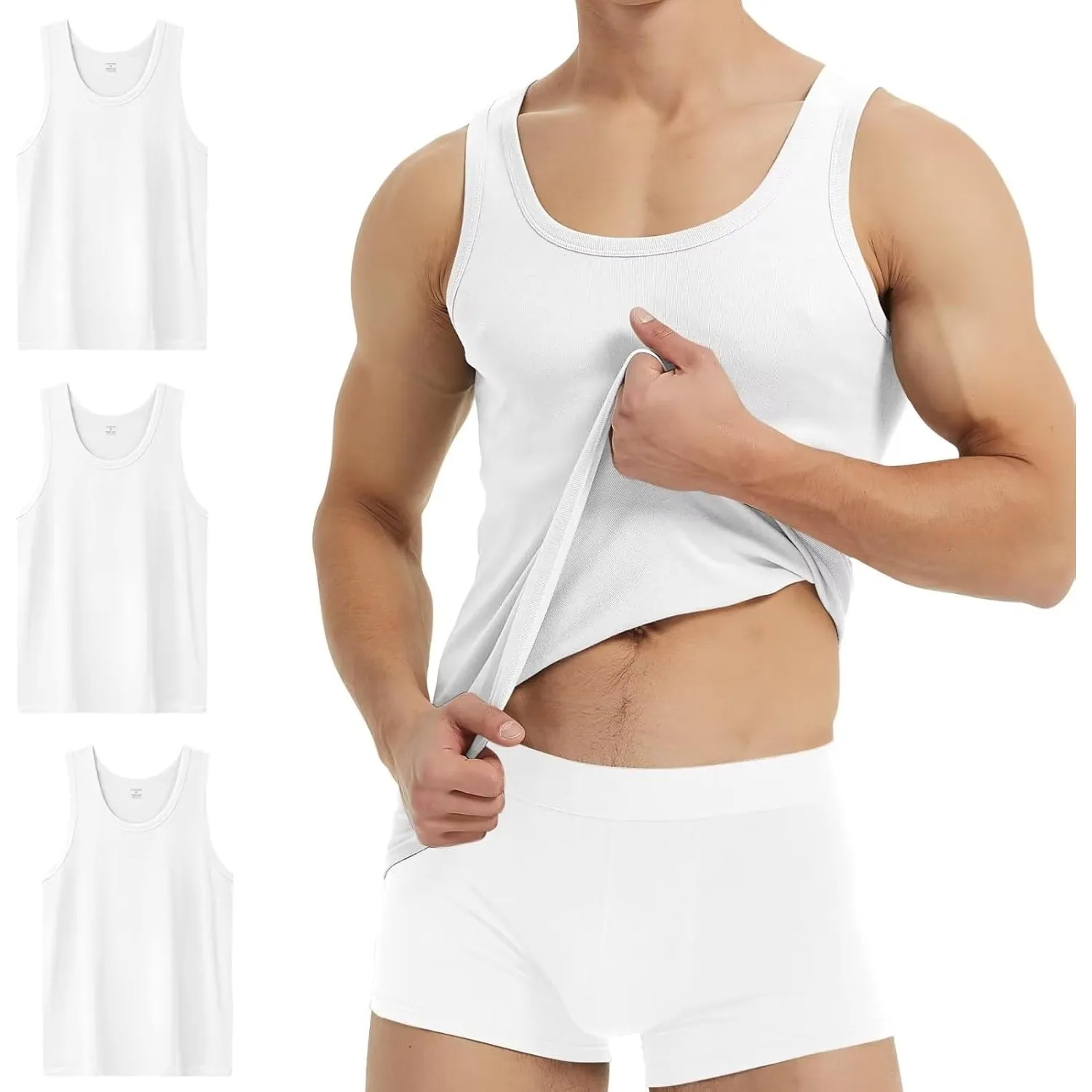 YouShow Unterhemd Herren 3/5er Pack 100% Baumwolle Tank Top | Ideal als Unterhemd oder Oberteil tragbar, atmungsaktiv, …