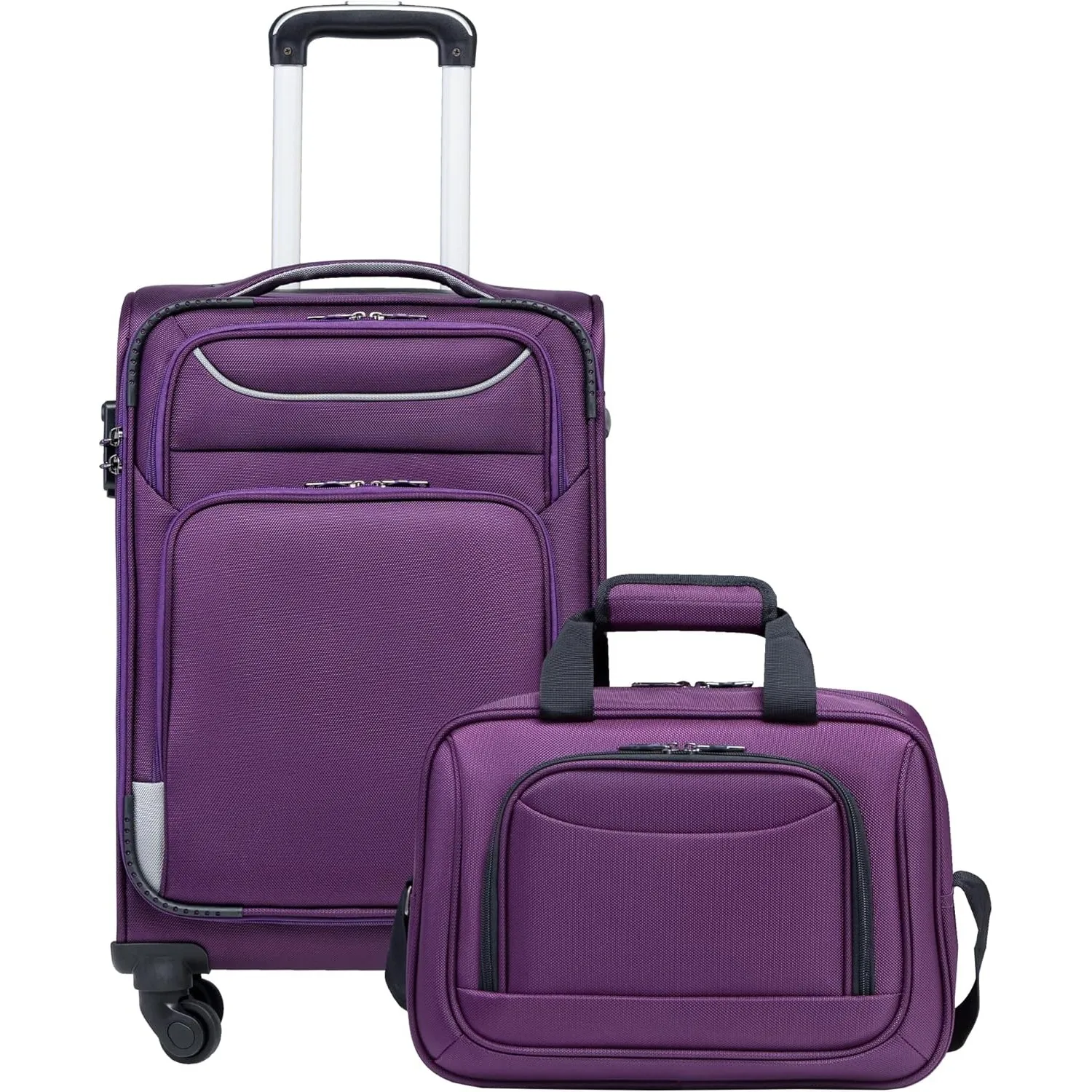 COOLIFE Handgepäck Koffer Weichgepäck Trolley58cm und 1 Große Umhängetasche | Stoffkoffer Trolley TSA Schloss & 4 Spinn…