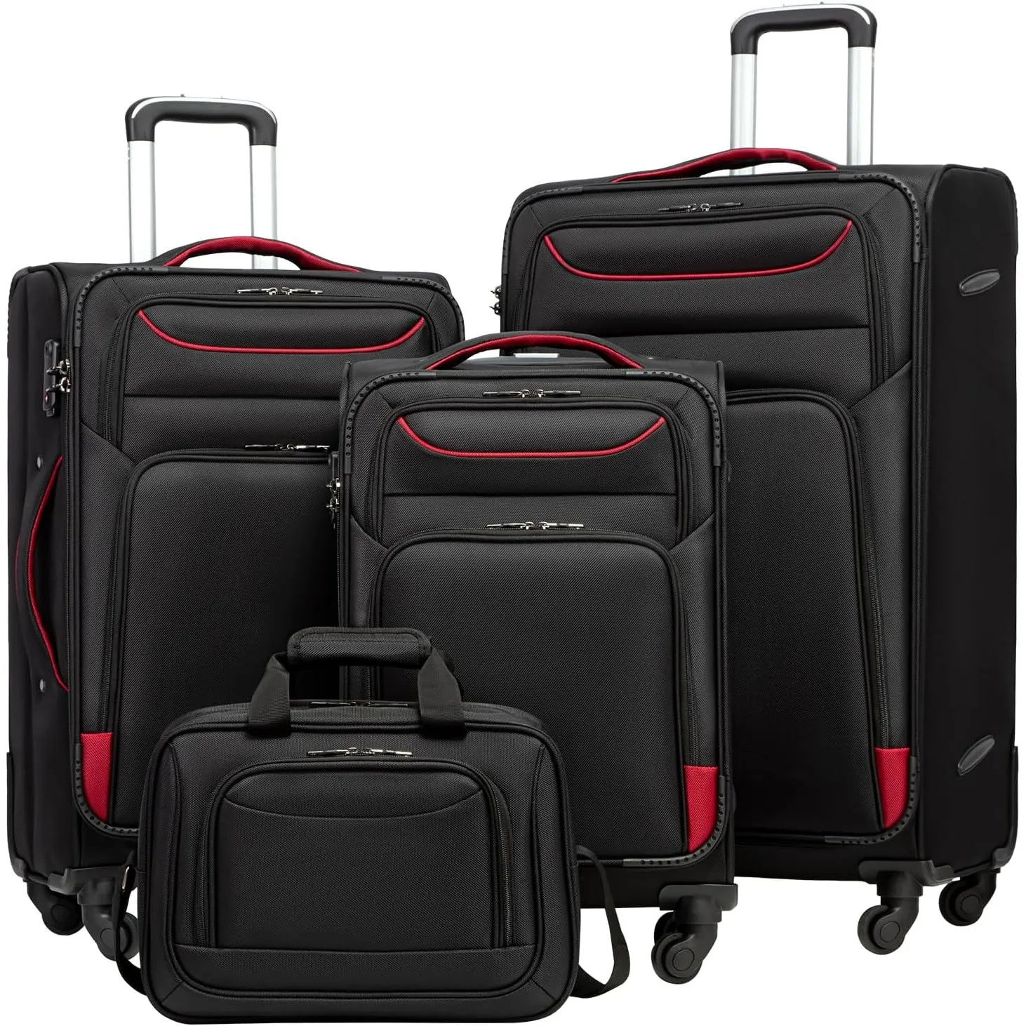 COOLIFE Kofferset 4 teilig Weichgepäck 58/66/80cm und 1 Große Umhängetasche | Stoffkoffer Reisekoffer TSA Schloss & 4 S…