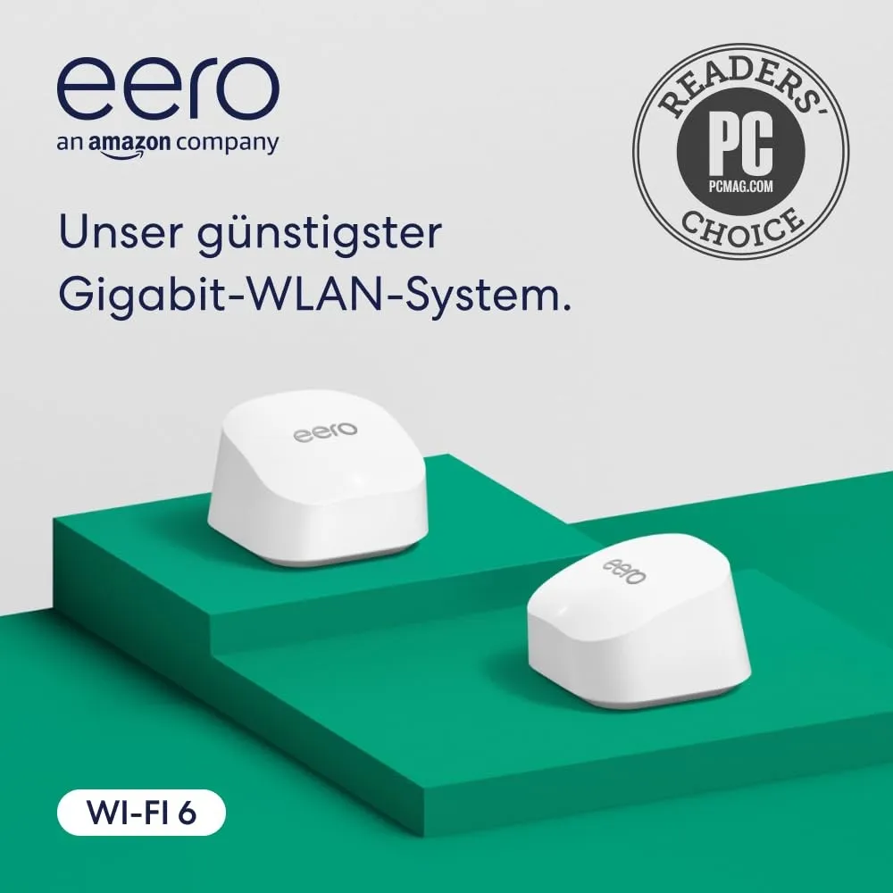 Amazon eero 6+ Mesh-WLAN-Router | 1-Gbit/s-Ethernet | Bis zu 280 m² Abdeckung | Für Verbindungen mit über 75 Geräten | …