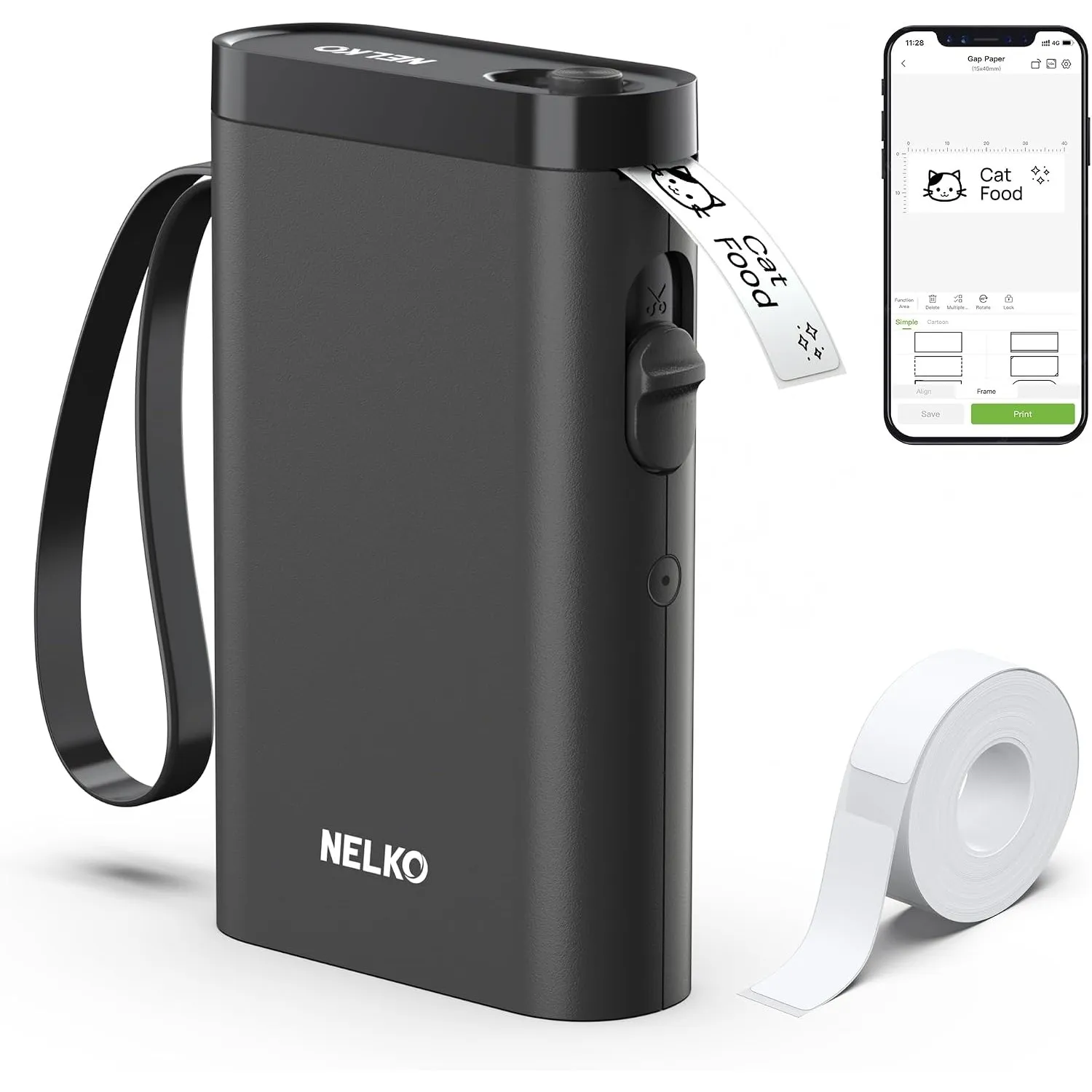 Nelko Etikettendrucker,Bluetooth P21 Selbstklebende Etikettiergerät Schwarz