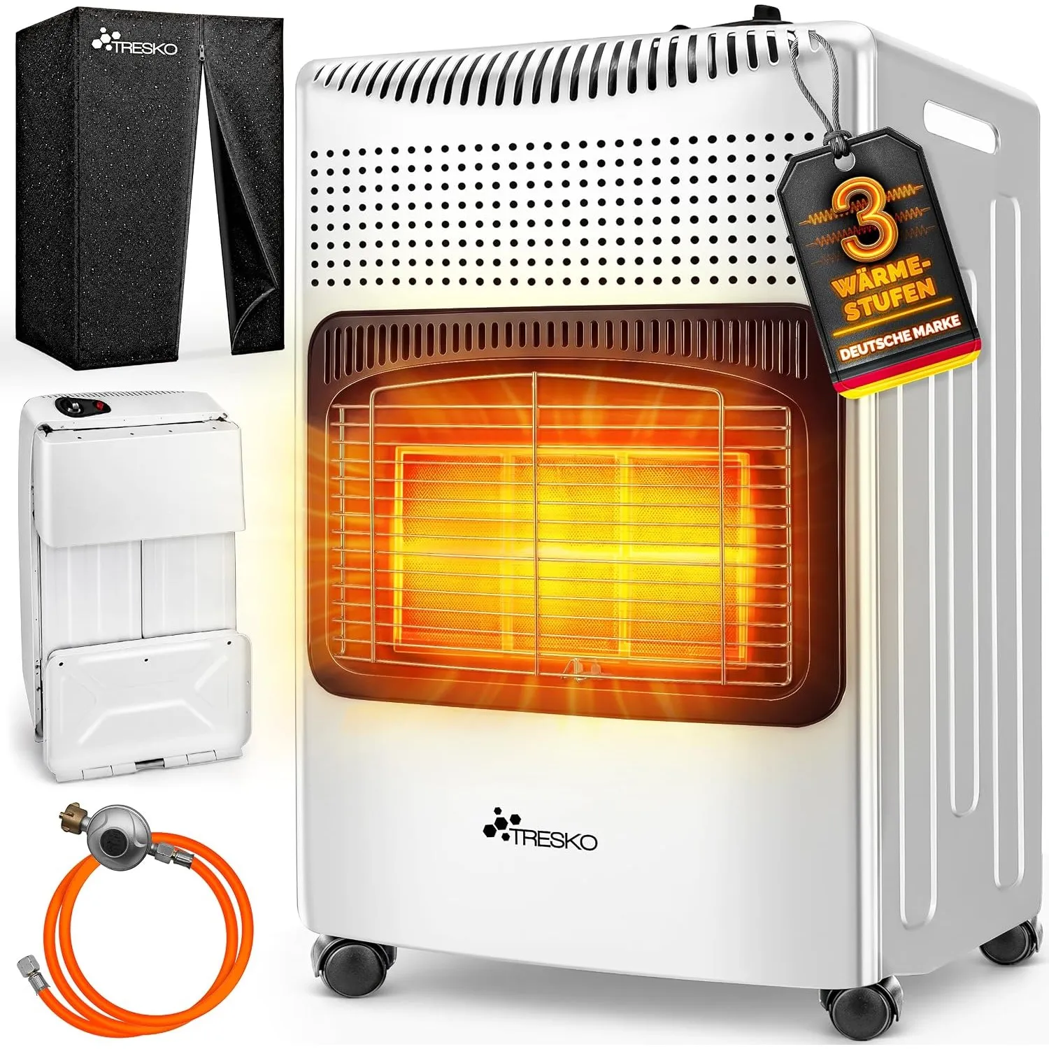 TRESKO® 4200 Watt Gasheizung inkl. Gasdruckregler Gasschlauch + Abdeckung