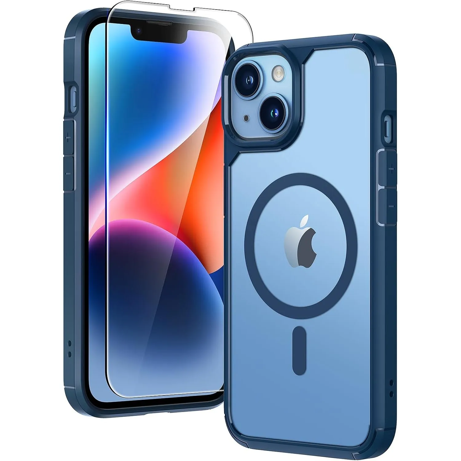 TAURI für iPhone 13/14 Hülle 6,1" mit Schutzfolie - Tiefblau