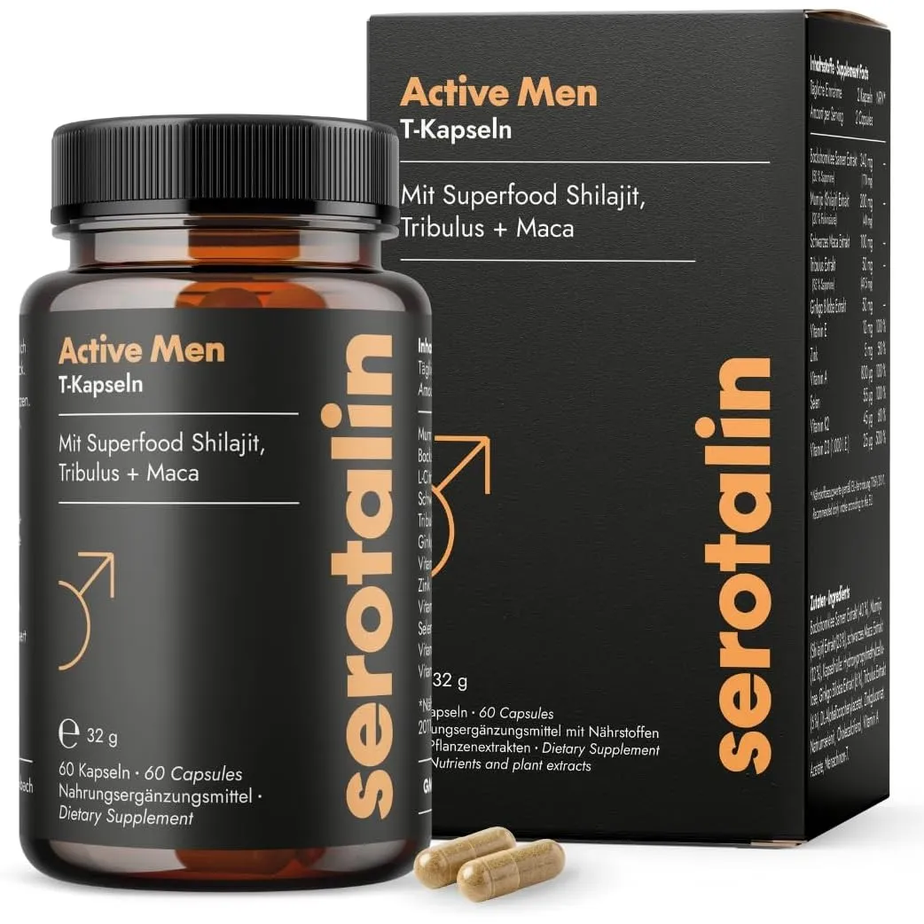 serotalin Active Men Maca Kapseln | Bockshornklee mit Shilajit, schwarzes Maca & Tribulus Terrestris| Vegan & Made in G…