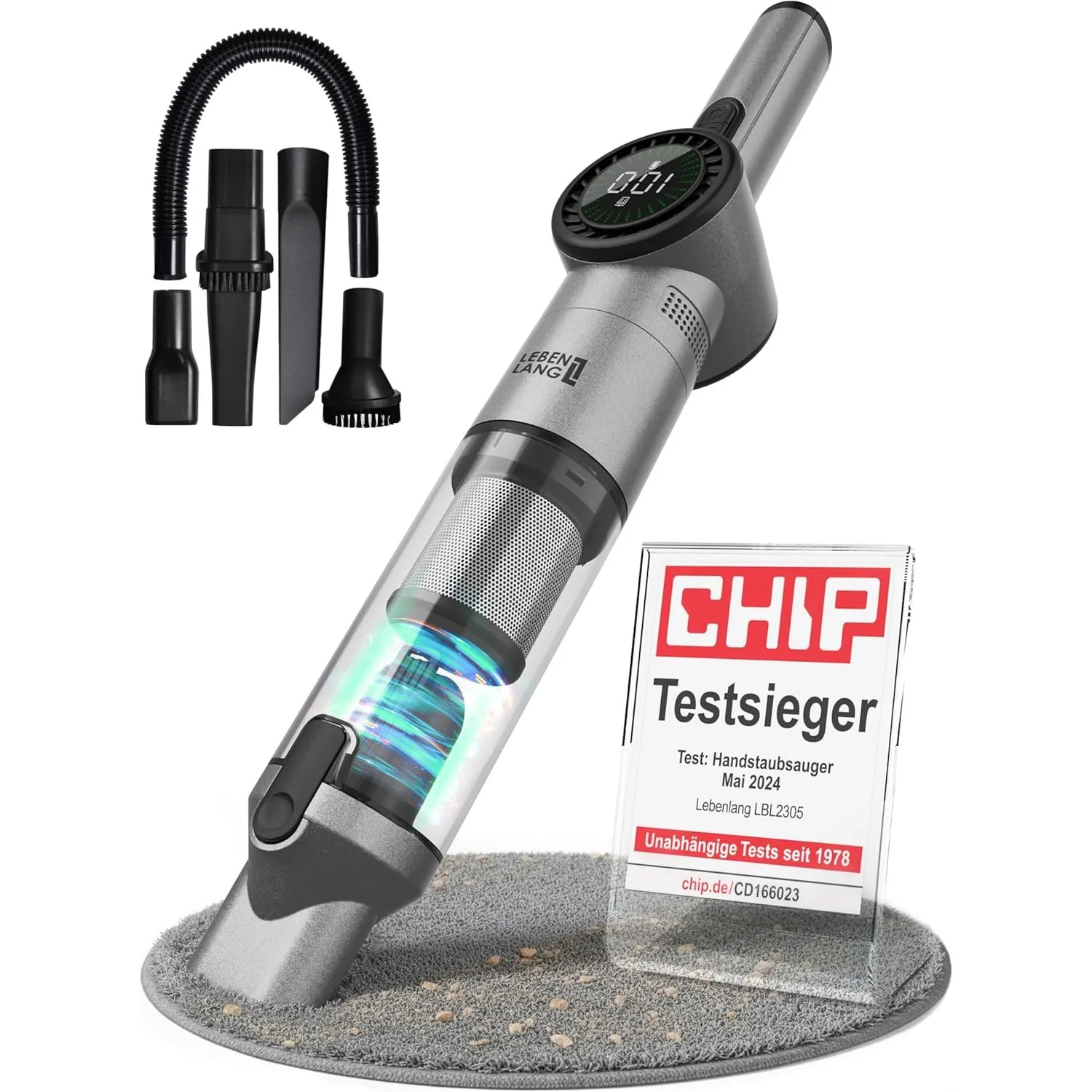LEBENLANG Handstaubsauger Akku TESTSIEGER - Dual-Filter & Li-Ion & 17000PA