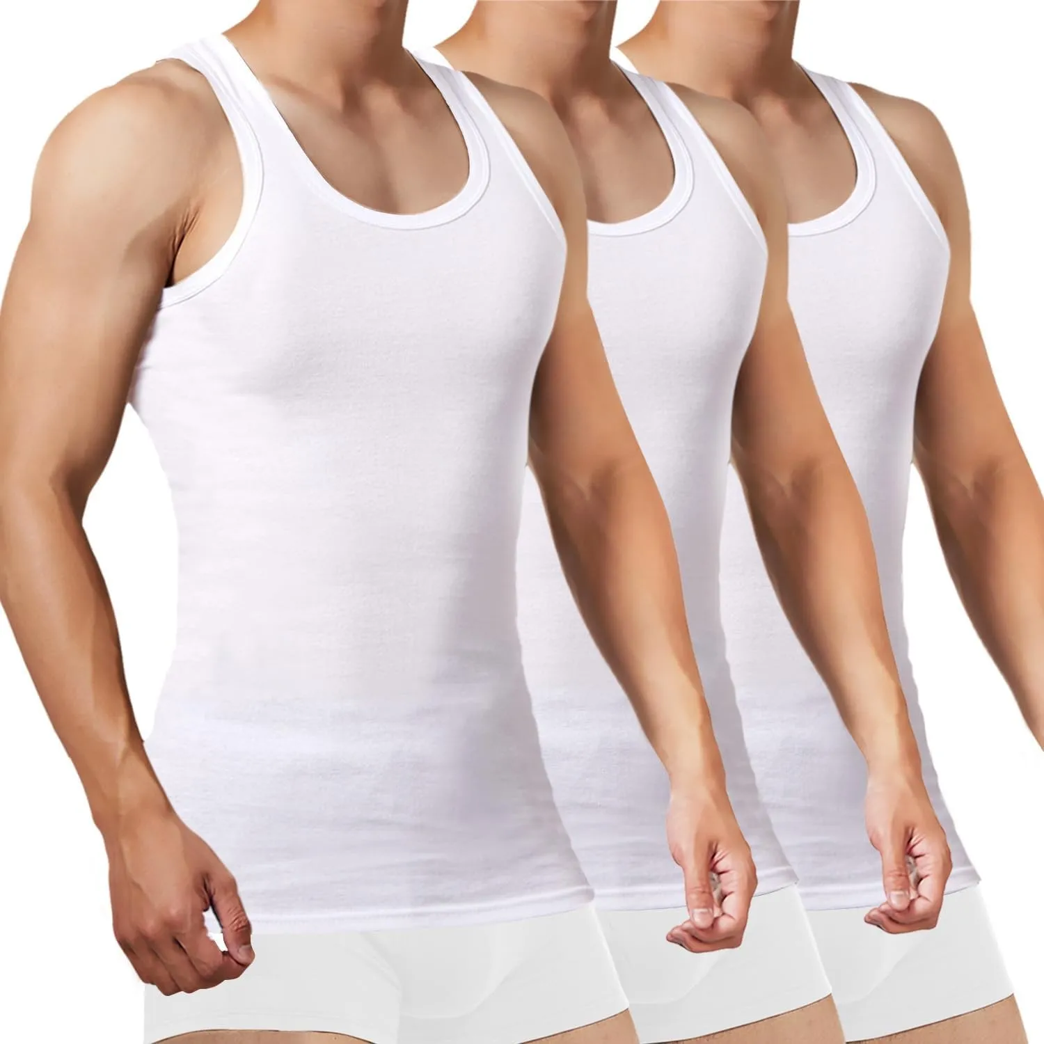 FALARY Unterhemd Herren 3/5er Pack Tank Top 100% Baumwolle Männer Weiß Schwarz Mehrfarbig alle Größen gekämmte Feinripp