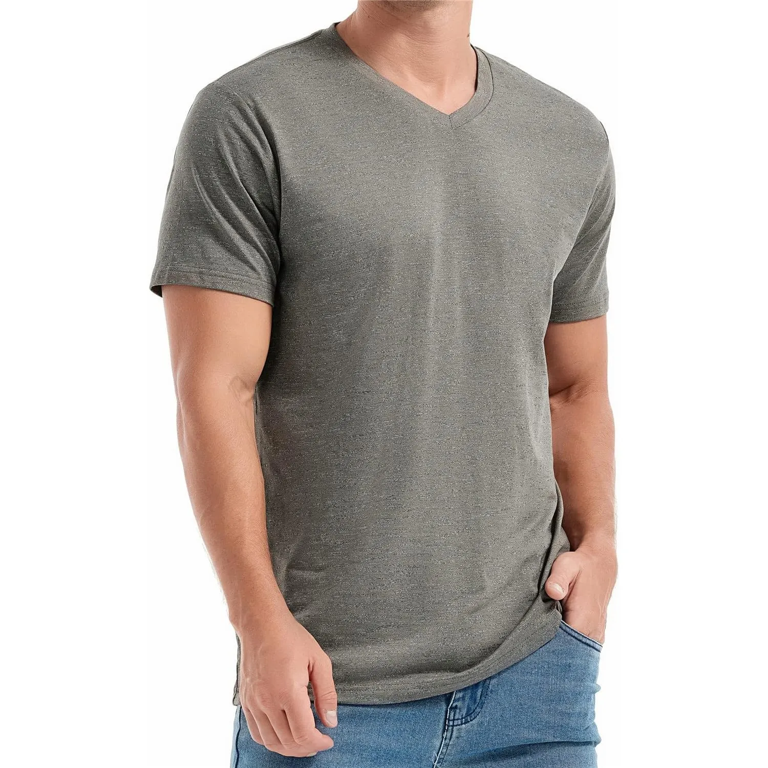 RONOMO Herren T-Shirt Basic T-Shirt mit V-Ausschnitt（V2）