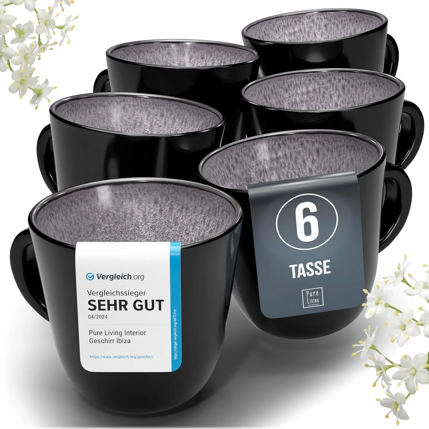 Steingut Kaffeetassen 6 Personen Ibiza TESTSIEGER, Traumhaftes Mediterranes Steingut Tassen Set, Stylisches Tee- und Ka…