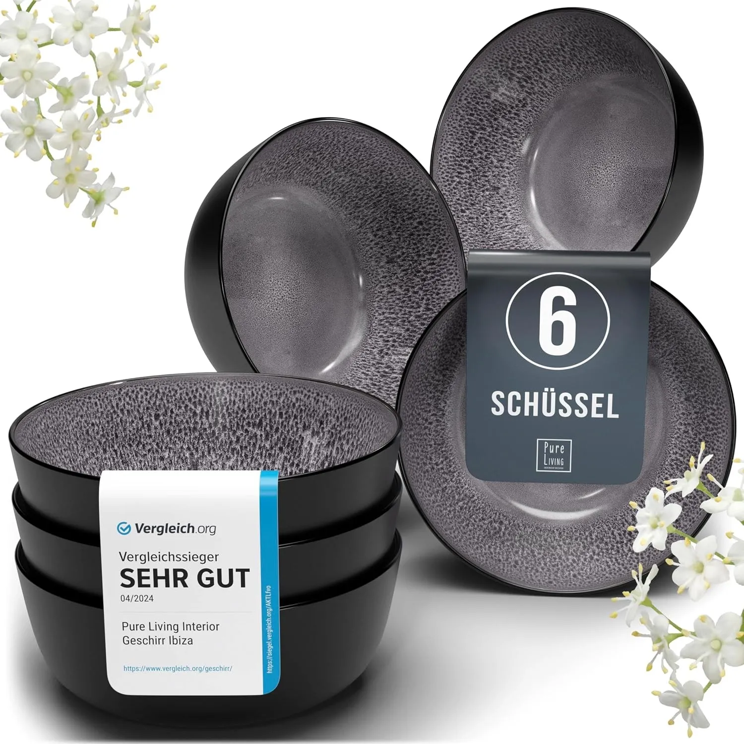 Steingut Müslischalen 6 Personen Ibiza TESTSIEGER, Traumhaftes Mediterranes Steingut Müsli Schüssel Set, Kleine Schüsse…
