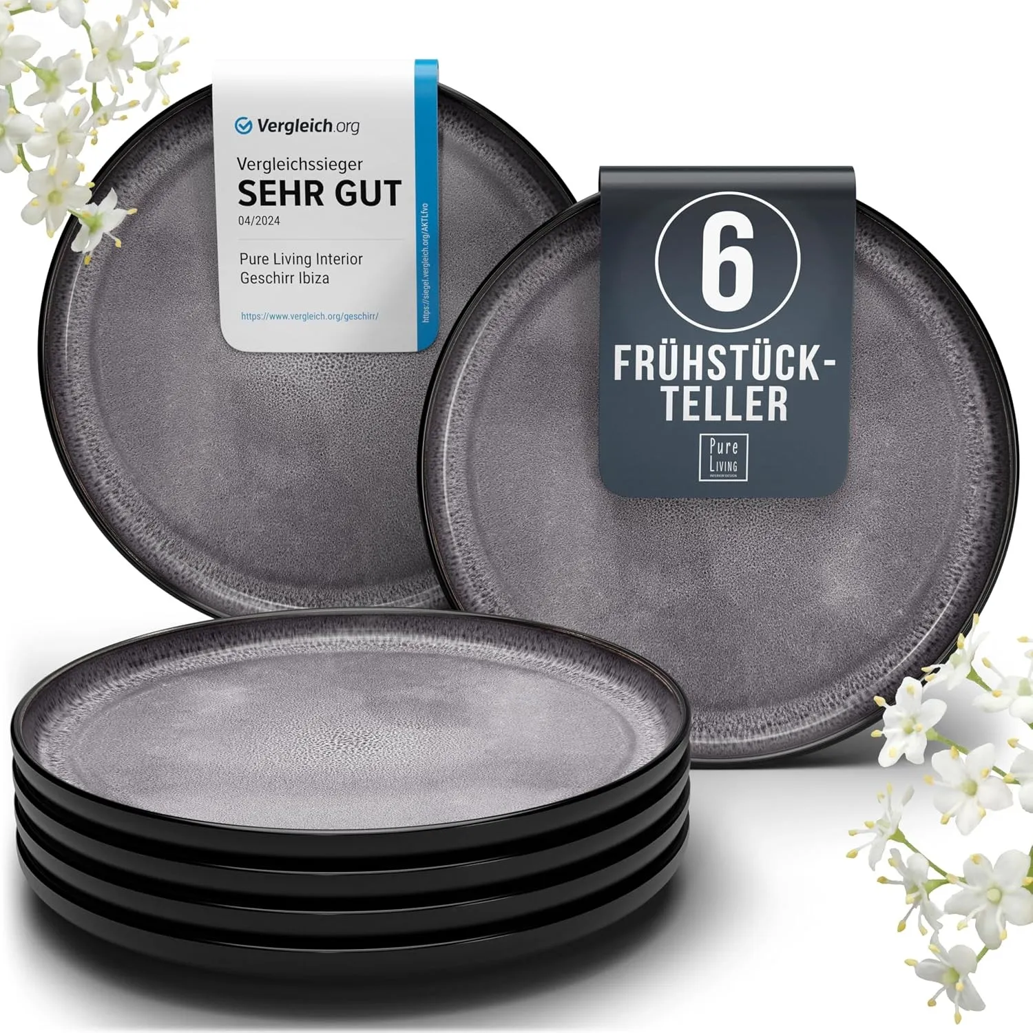 Steingut Frühstücksteller 6 Personen Ibiza TESTSIEGER, Traumhaftes Mediterranes Steingut Dessertteller Set, Kleine Tell…