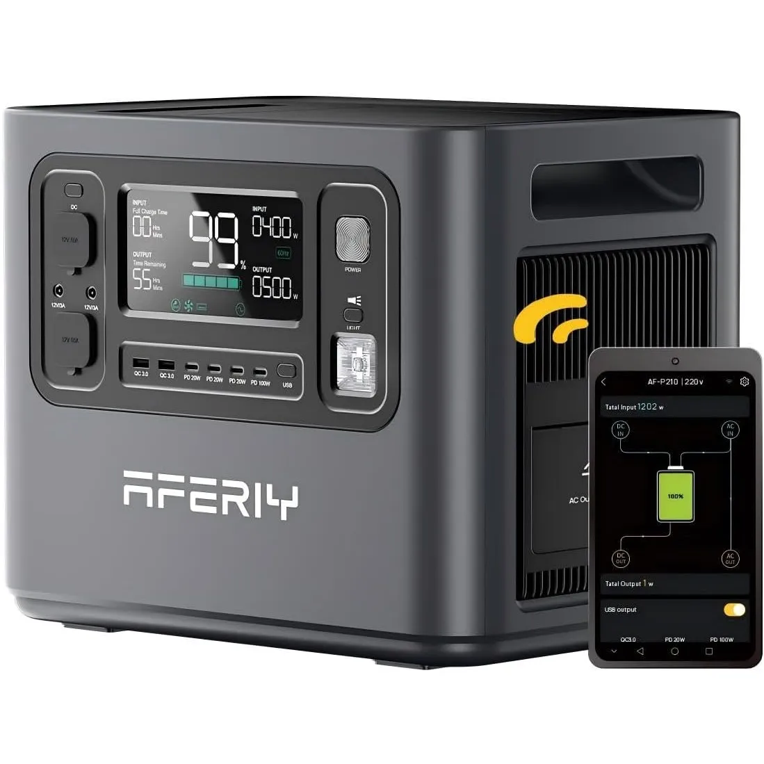 AFERIY 2400W2048Wh Tragbare Powerstation(Peak 4800W), 1,5Std Schnellladung