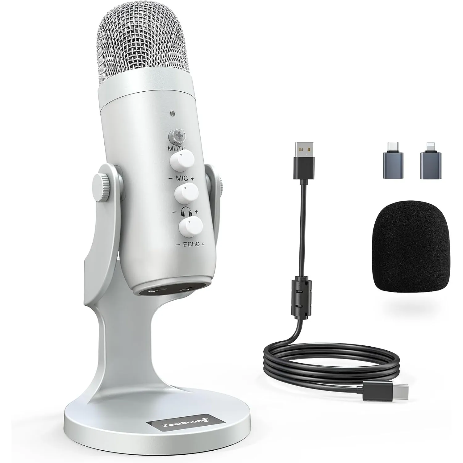 zealsound USB Mikrofon, Podcast Mikrofon für PC, iPhone & Handy, k66 Silber | Kondensator Mikrofon mit Rauschunterdrück…