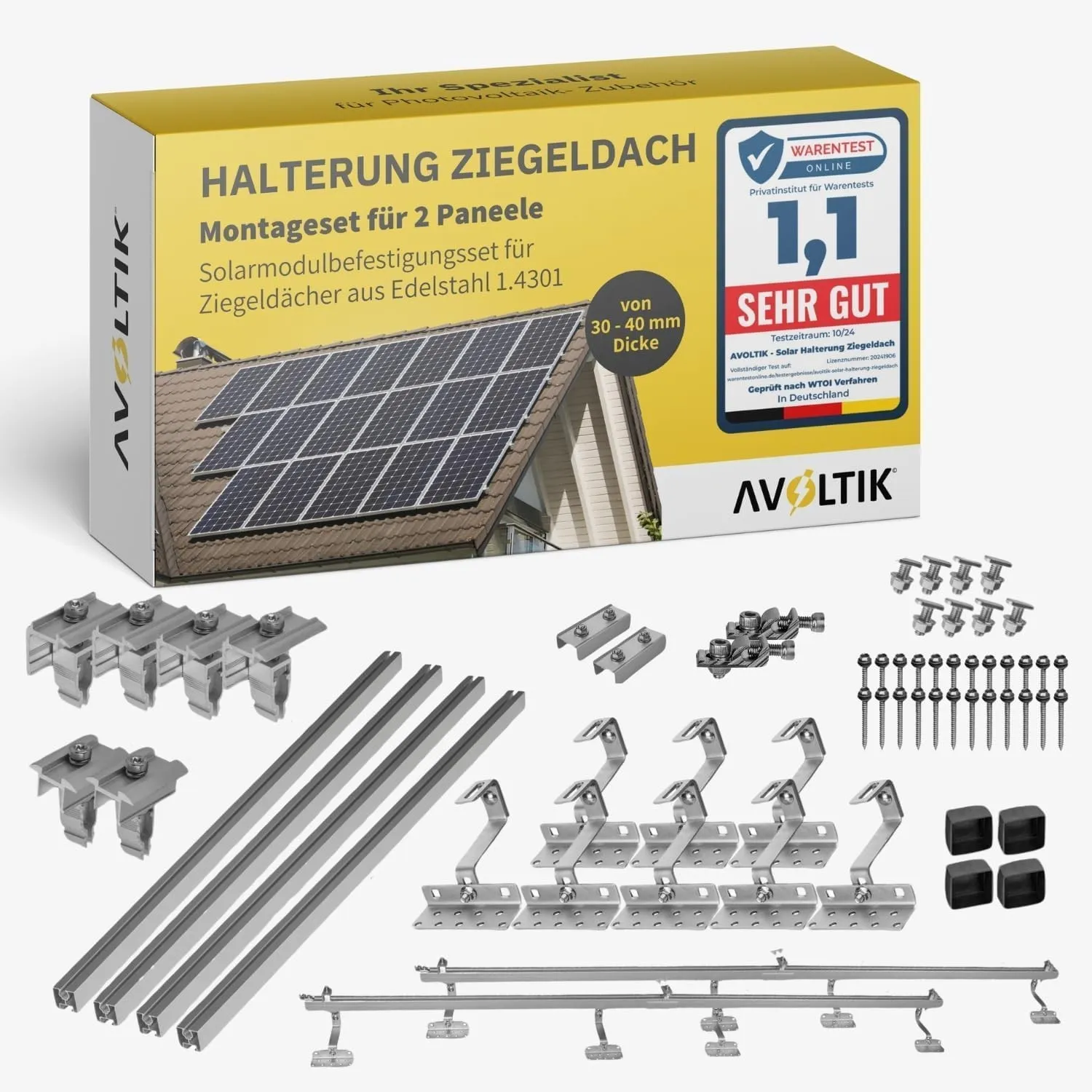 Avoltik Solar Halterung Ziegeldach I Set für 2 PV Module 30-40mm I Solarmodul Halterung Balkonkraftwerk I Solarmodulbef…