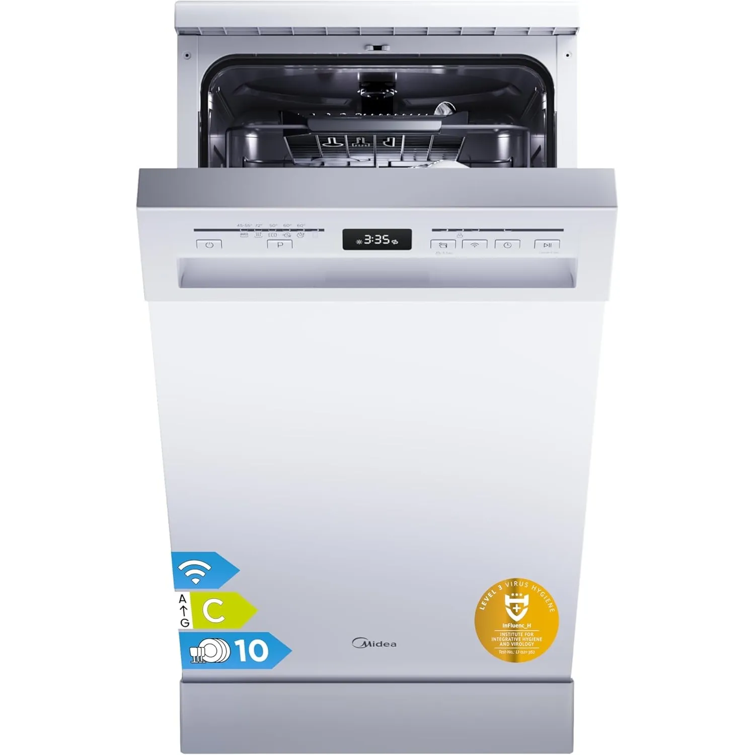 Midea Spülmaschine 45cm Freistehend & Unterbaufähig 10 Maßgedecke EEK C | 44 dB, Automatische Türöffnung, WLAN-fähig, S…
