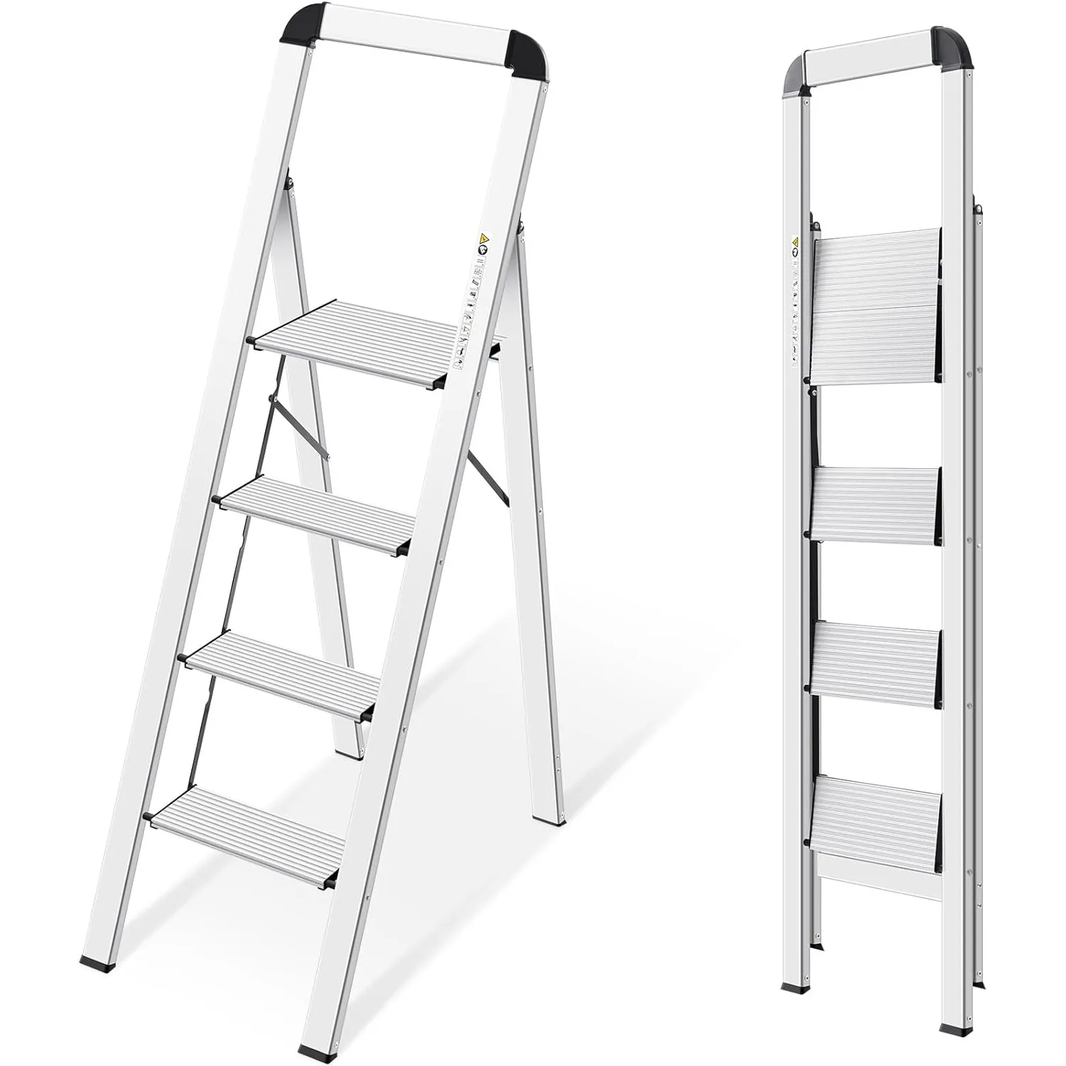 KINGRACK Leiter Aluminium, Trittleiter 4 stufen klappbar, leiter 4 stufen mit Handlauf, rutschfeste Haushaltsleiter mit…
