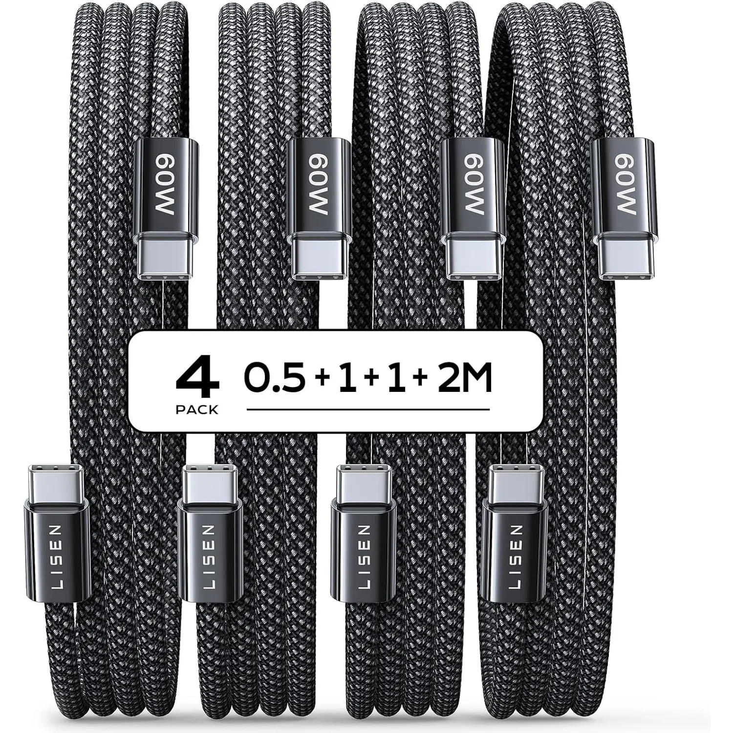 LISEN 60W USB C Kabel, [4er Pack, 0,5M 1M 1M 2M] USB C auf USB C Kabel Set