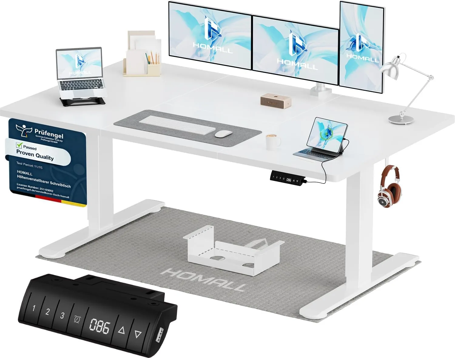Homall Höhenverstellbarer Schreibtisch 140x70cm mit USB-A Ladeanschluss, Elektrischer Schreibtisch mit Kabel Management…