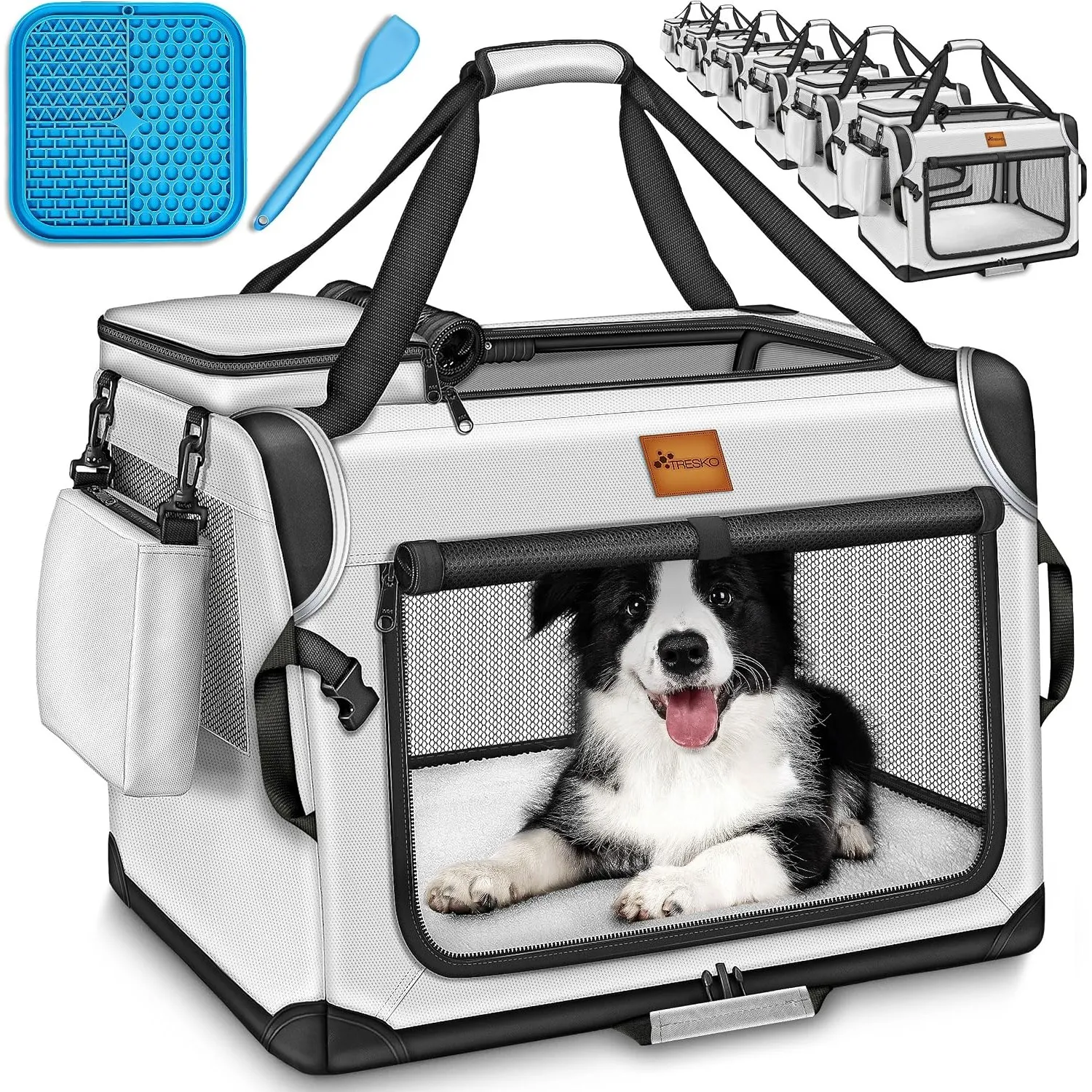 TRESKO® Hundebox faltbar inkl. Leckmatte, Spatel & Reflektoren L 70x52x52cm | Transportbox für Hunde und Katzen | Hunde…