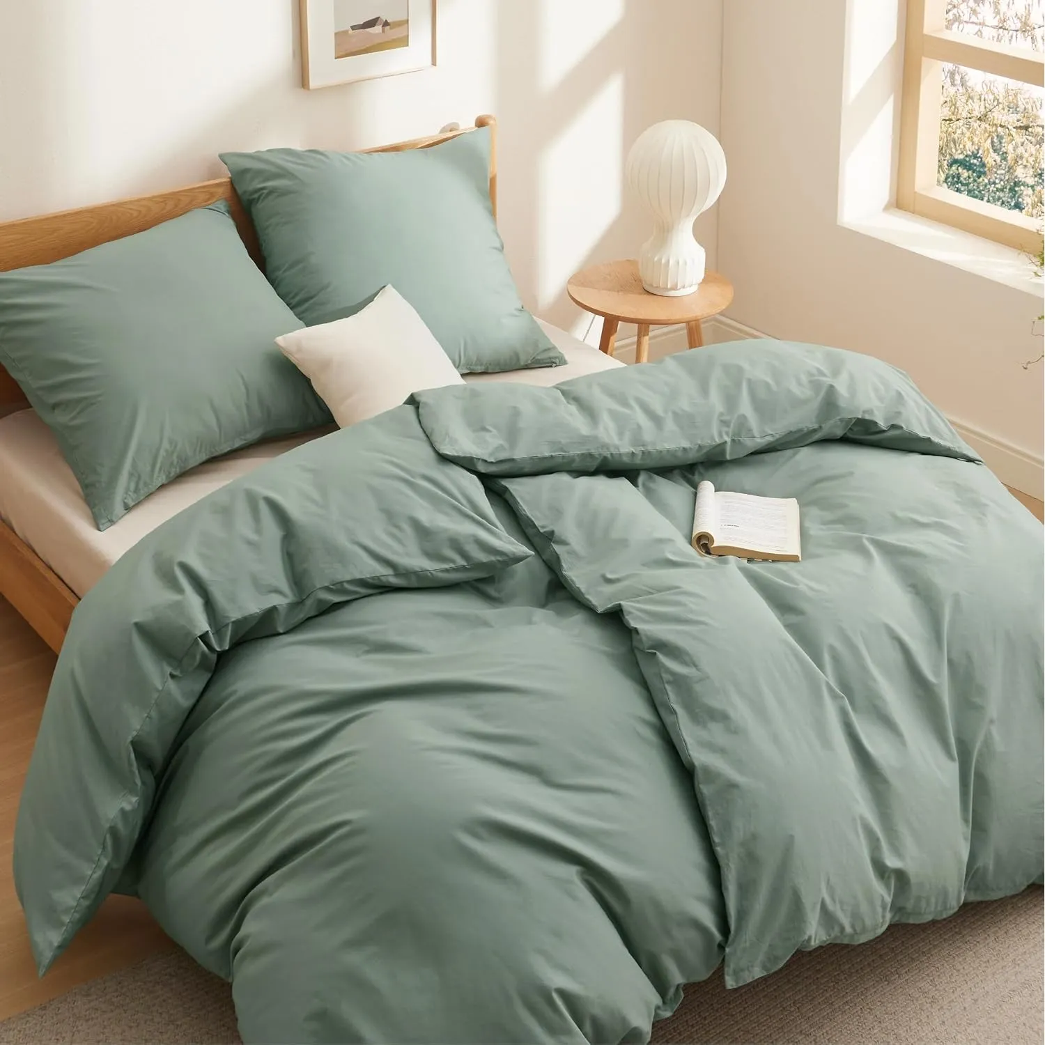 BEDSURE Bettwäsche 135x200 Baumwolle 4tlg. - Grün Set 2X 80x80 Kissen