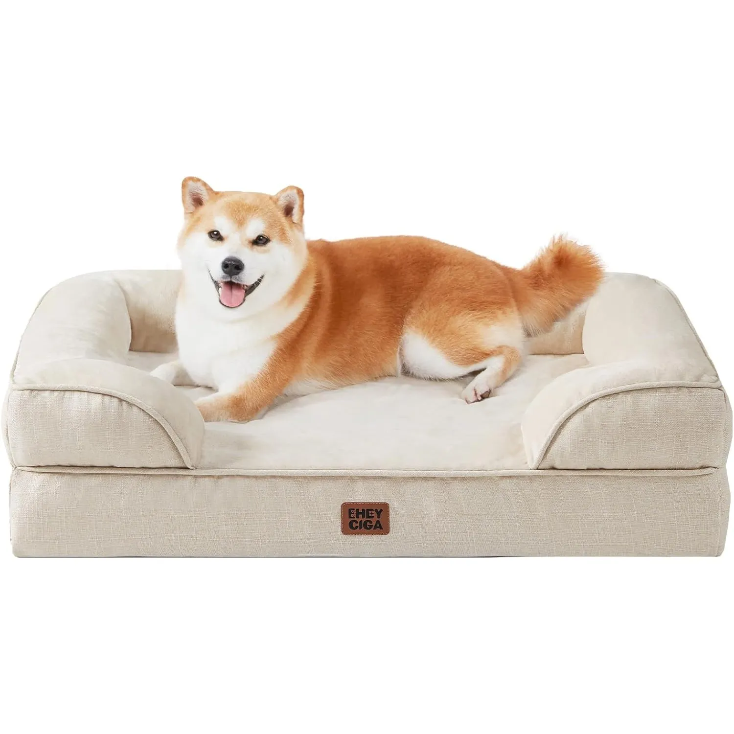 EHEYCIGA Orthopädisches Hundebett Grosse Hunde, 91x68cm, Beige | Orthopädischer Eierkistenschaum, Waschbarer und Wasser…