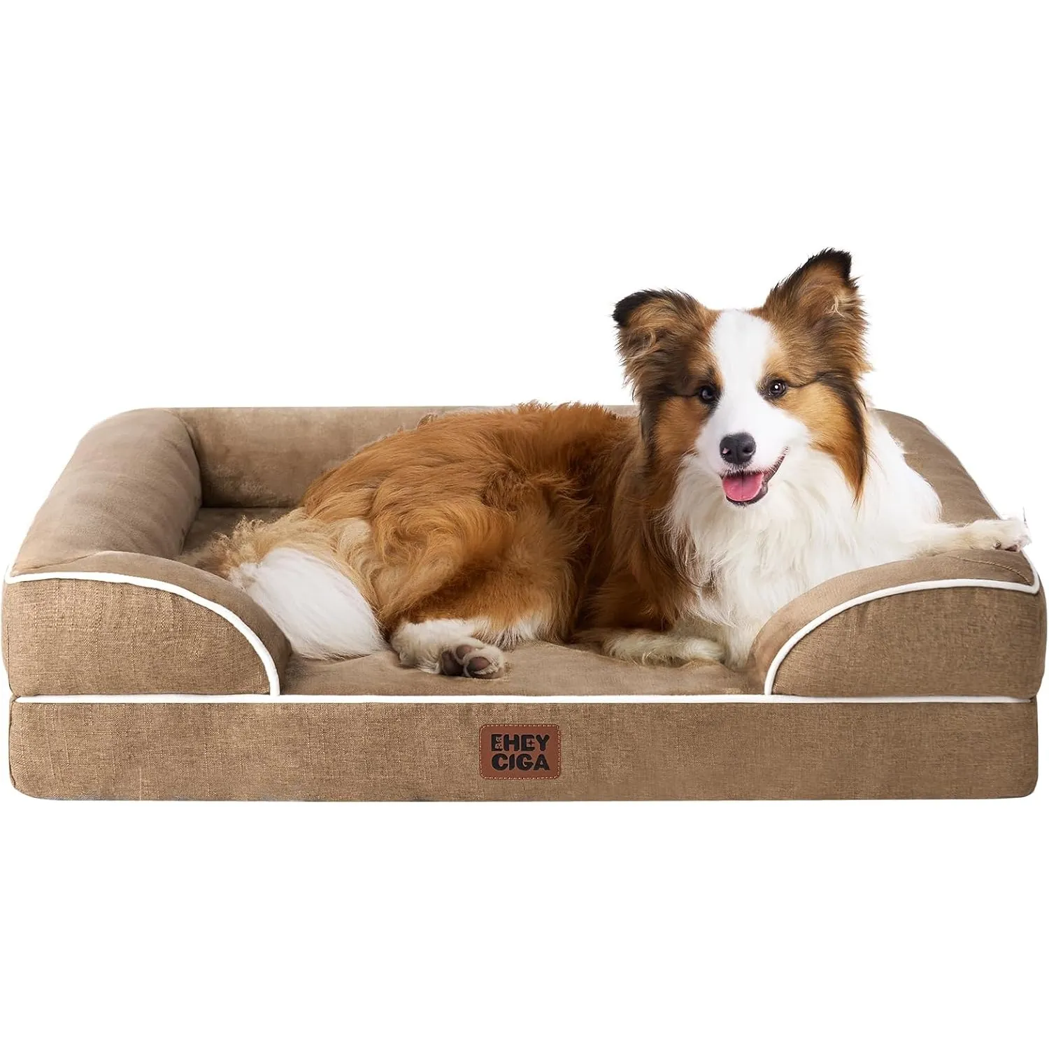 EHEYCIGA Orthopädisches Hundebett Grosse Hunde, 104x69cm, Kamel | Orthopädischer Eierkistenschaum, Waschbarer und Wasse…