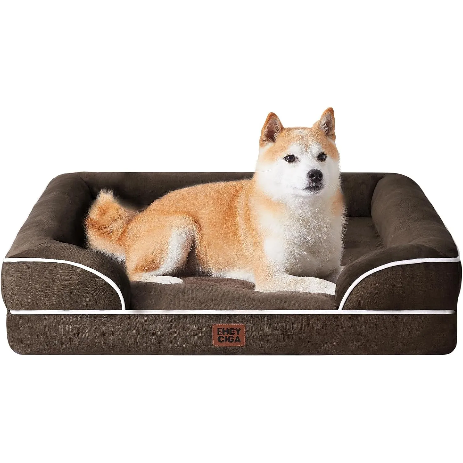 EHEYCIGA Orthopädisches Hundebett Grosse Hunde, 91x68cm, Braun | Orthopädischer Eierkistenschaum, Waschbarer und Wasser…