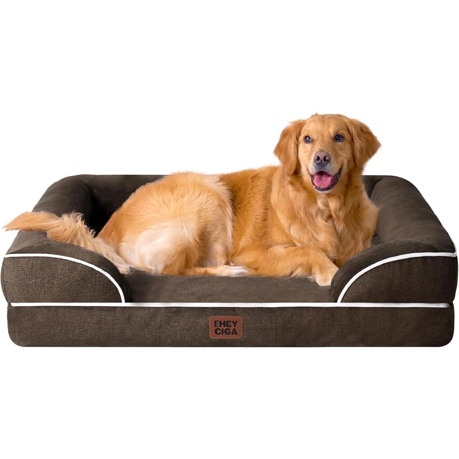 EHEYCIGA Orthopädisches Hundebett Grosse Hunde, 112x81cm, Braun | Orthopädischer Eierkistenschaum, Waschbarer und Wasse…