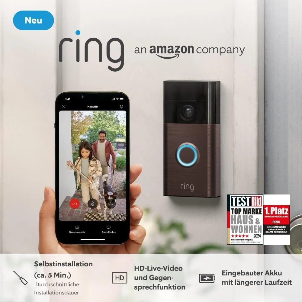Zertifiziert und generalüberholt Ring Akku-Videotürklingel(Battery Video Doorbell)|WLAN-Videotürklingel-Sicherheitskame…
