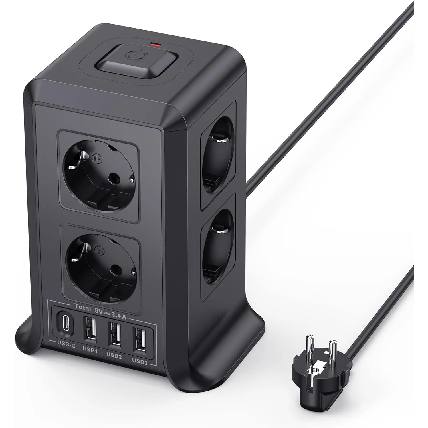 8 Fach Steckdosenleiste 5 M mit Mehrfachsteckdose, 4 USB Mehrfachstecker