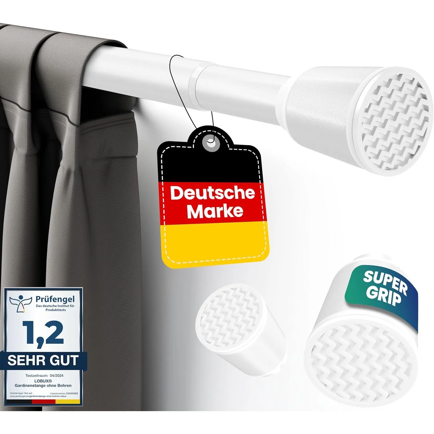 Gardinenstange ohne bohren [weiß, 110-250cm] – Ø 32mm – Teleskopstange Vorhang ausziehbar – Duschstange ohne bohren – V…