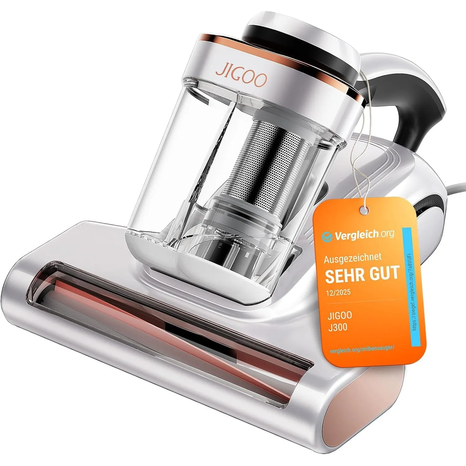 JIGOO J300 Milbensauger mit Staubmilben-Sensor und Intelligenter LED-Anzeige, 500W Milbenstaubsauger mit UV-Licht, Ultr…