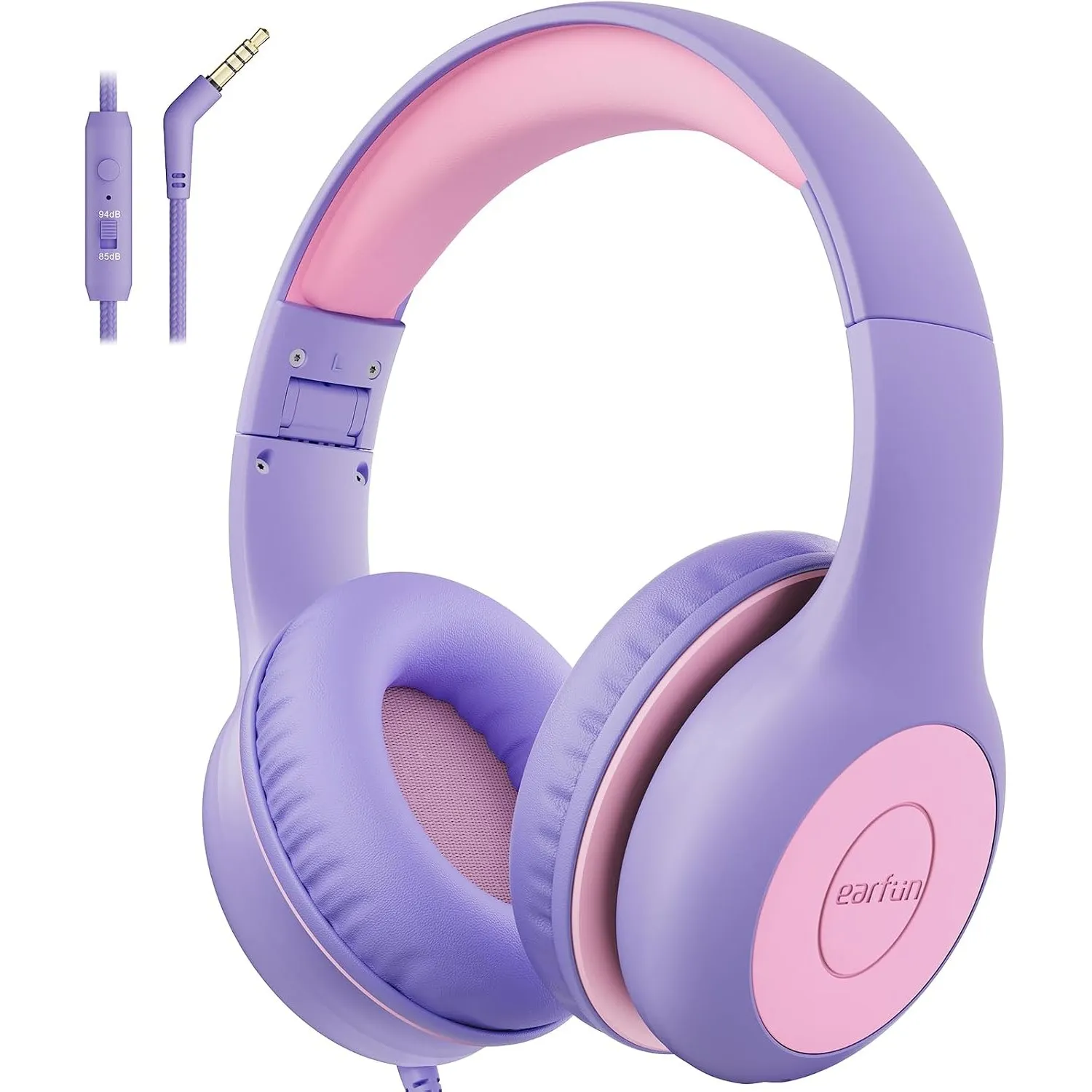 EarFun Kinder Kopfhörer mit 3,5 mm Kabel, Lautstärkebegrenzung, Lila-rosa | 85/94 dB für kindgerechtes Hören, bequem, k…