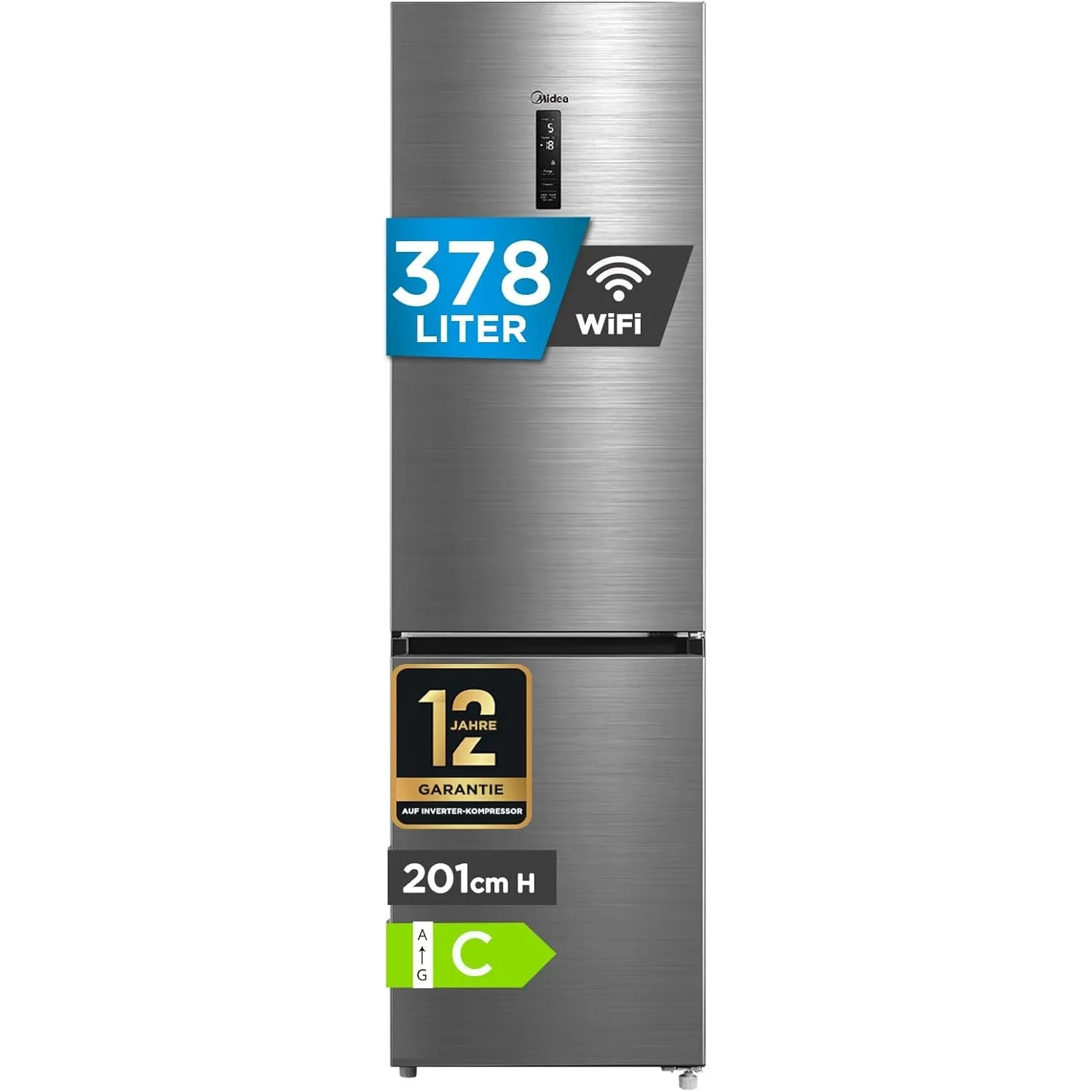 Midea MDRB521MIC46A Kühl-/Gefrierkombination/No Frost/WiFi-Steuerung/Inverter Kompressor/201 cm hoch / 59,5 cm breit /7…