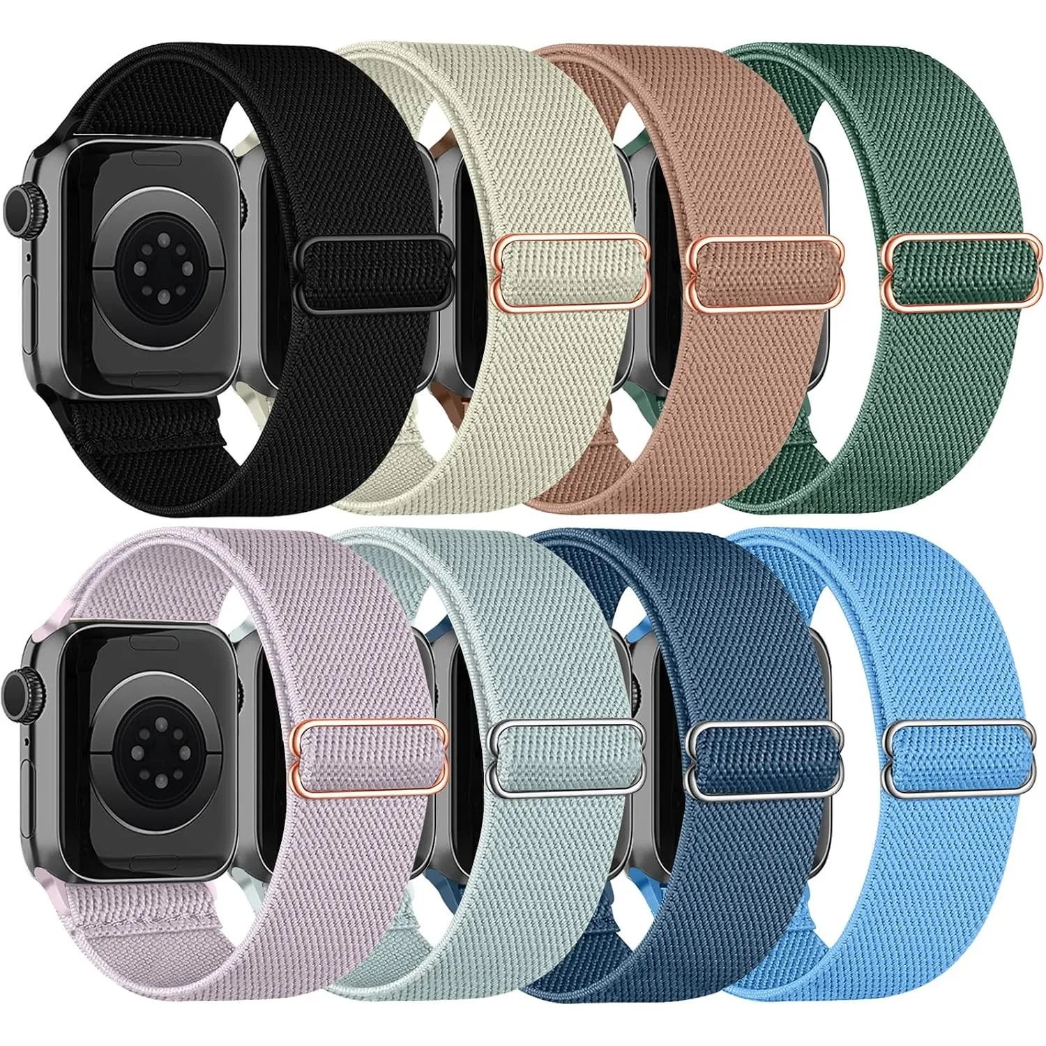 Chinbersky 8 Stück Elastische Nylon Loop Armband Kompatibel mit Apple Watch Armband 45mm 44mm 42mm 46mm 49mm,Stoff Vers…